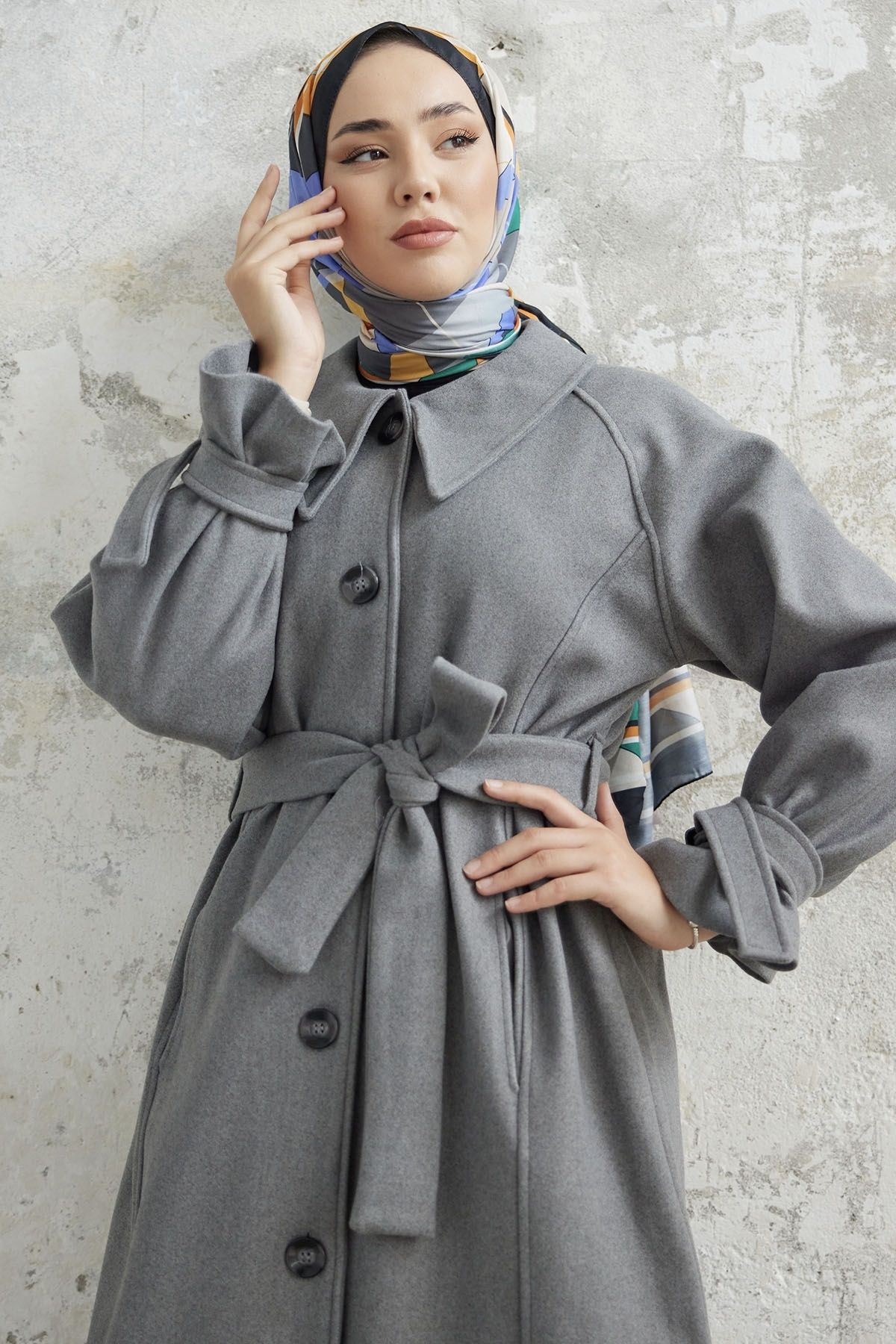 InStyle-Kašmírový kabát Blair Collar Belted - šedý 2