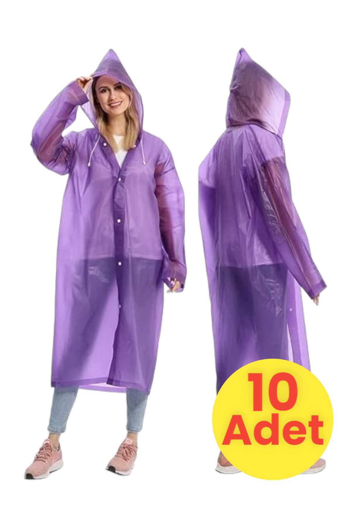Mood Agenda Kadın Rüzgar Geçirmez Kapüşonlu Yağmurluk Eva Yağmurluk 10 Adet