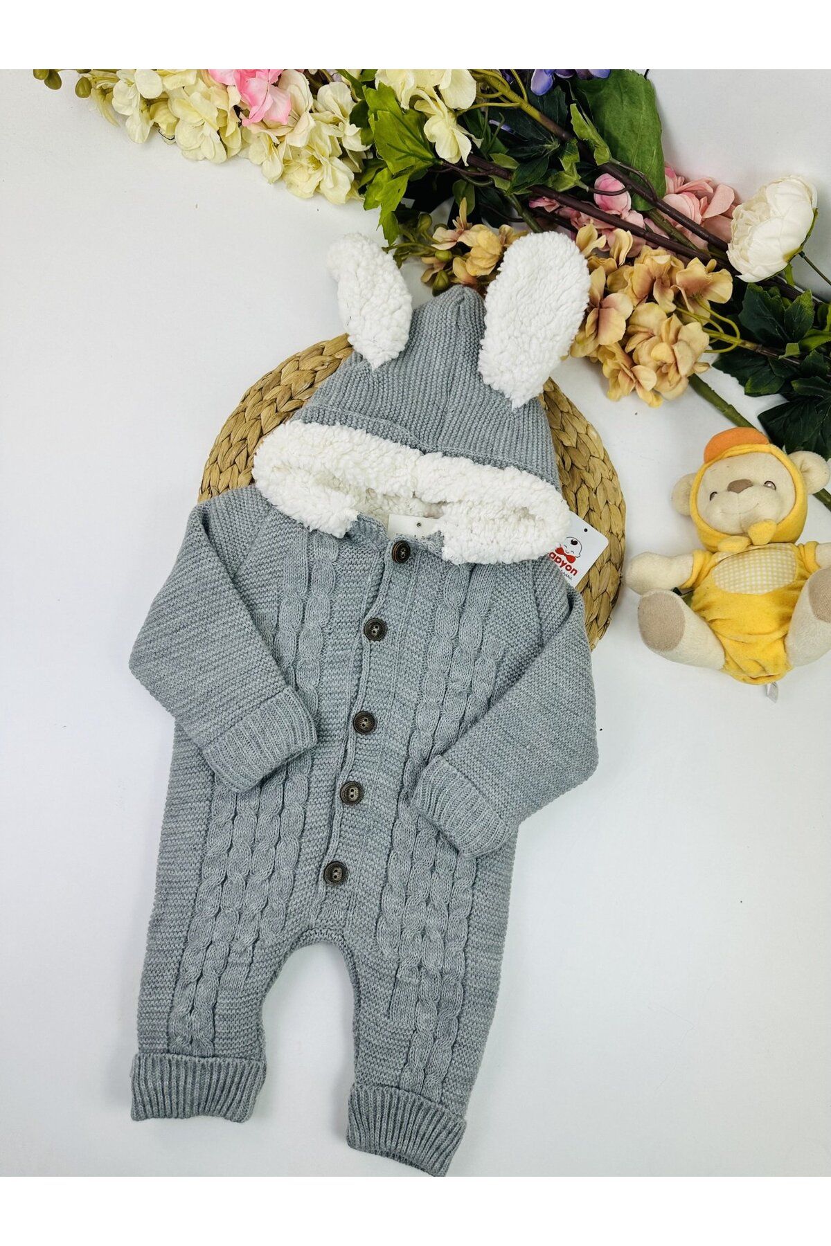 Papyon Baby Kids Unisex Baby Hooded Buttoned Knitted Jumpsuit 6 9