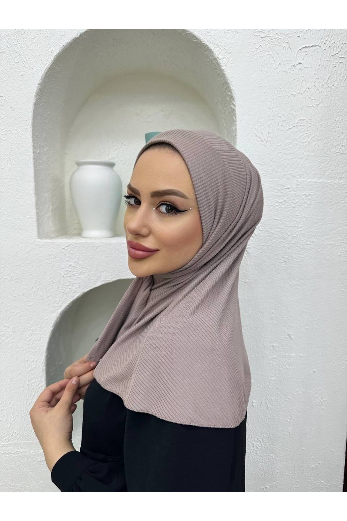 useev Readymade Shawl Snap Fastener Vision Striped Cotton Shawl Hijab