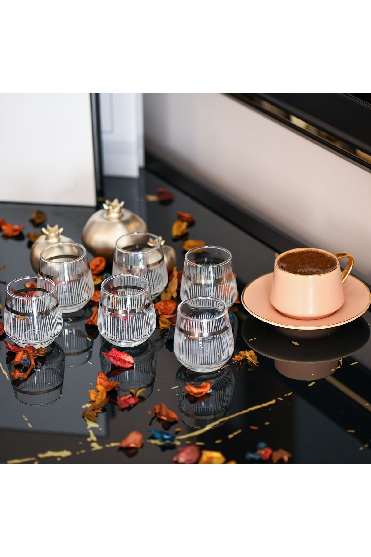 Glass and silver coffee cups store