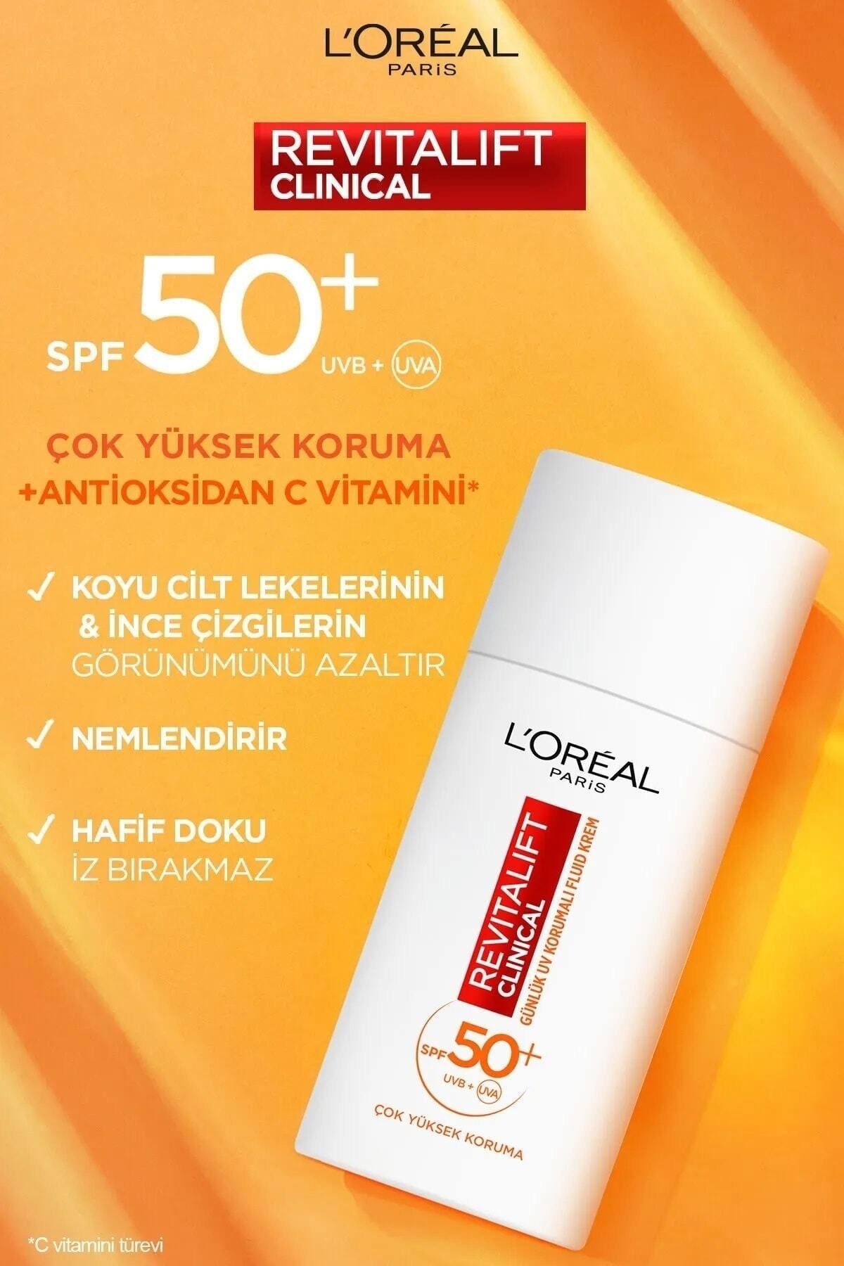 L'Oreal Paris کرم ضدآفتاب روزانه با SPF 50+ و محافظت بالا از پوست صورت Revitalift Clinical 50 میلی لیتر