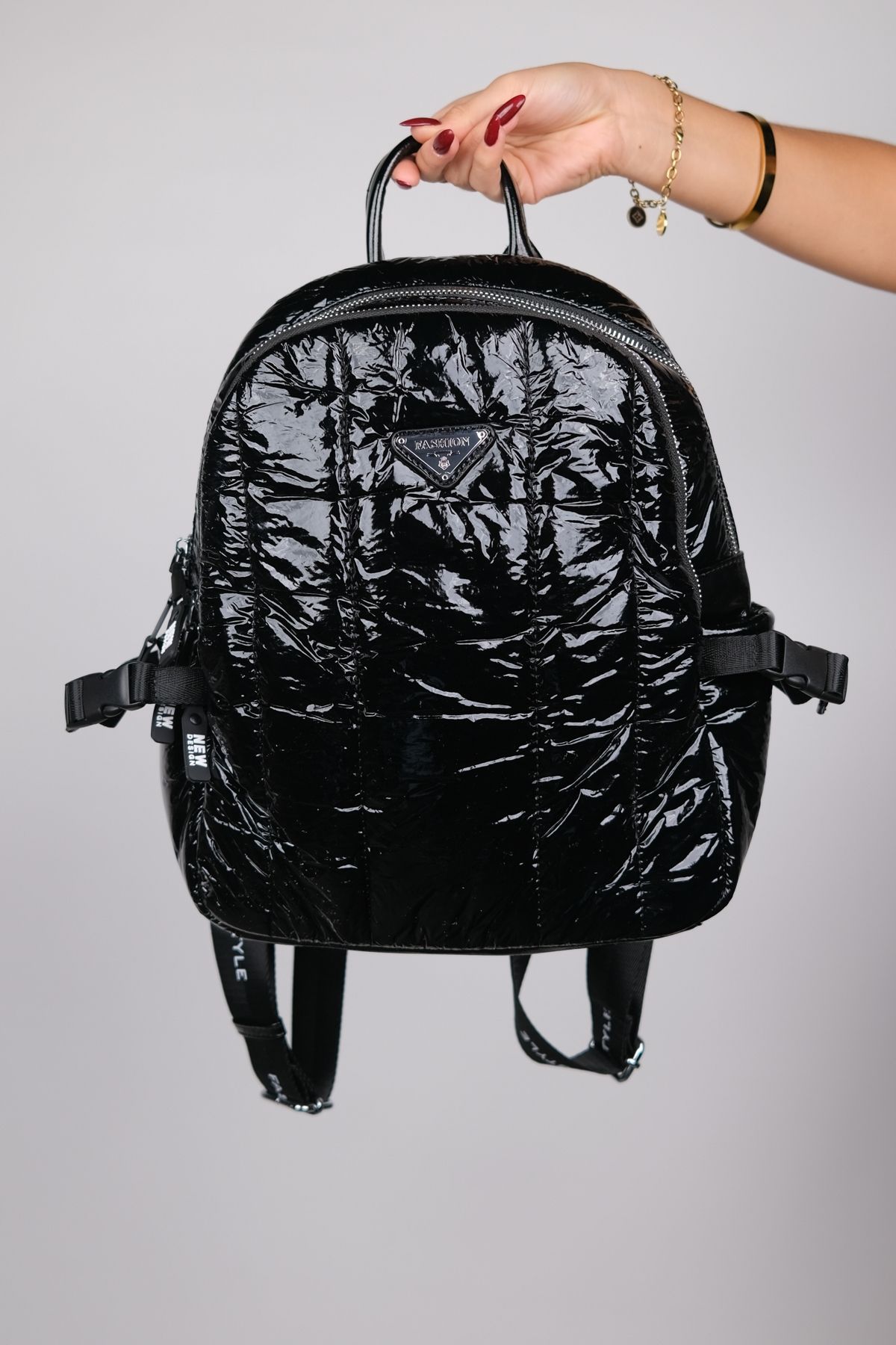 Patent cheap leather backpack