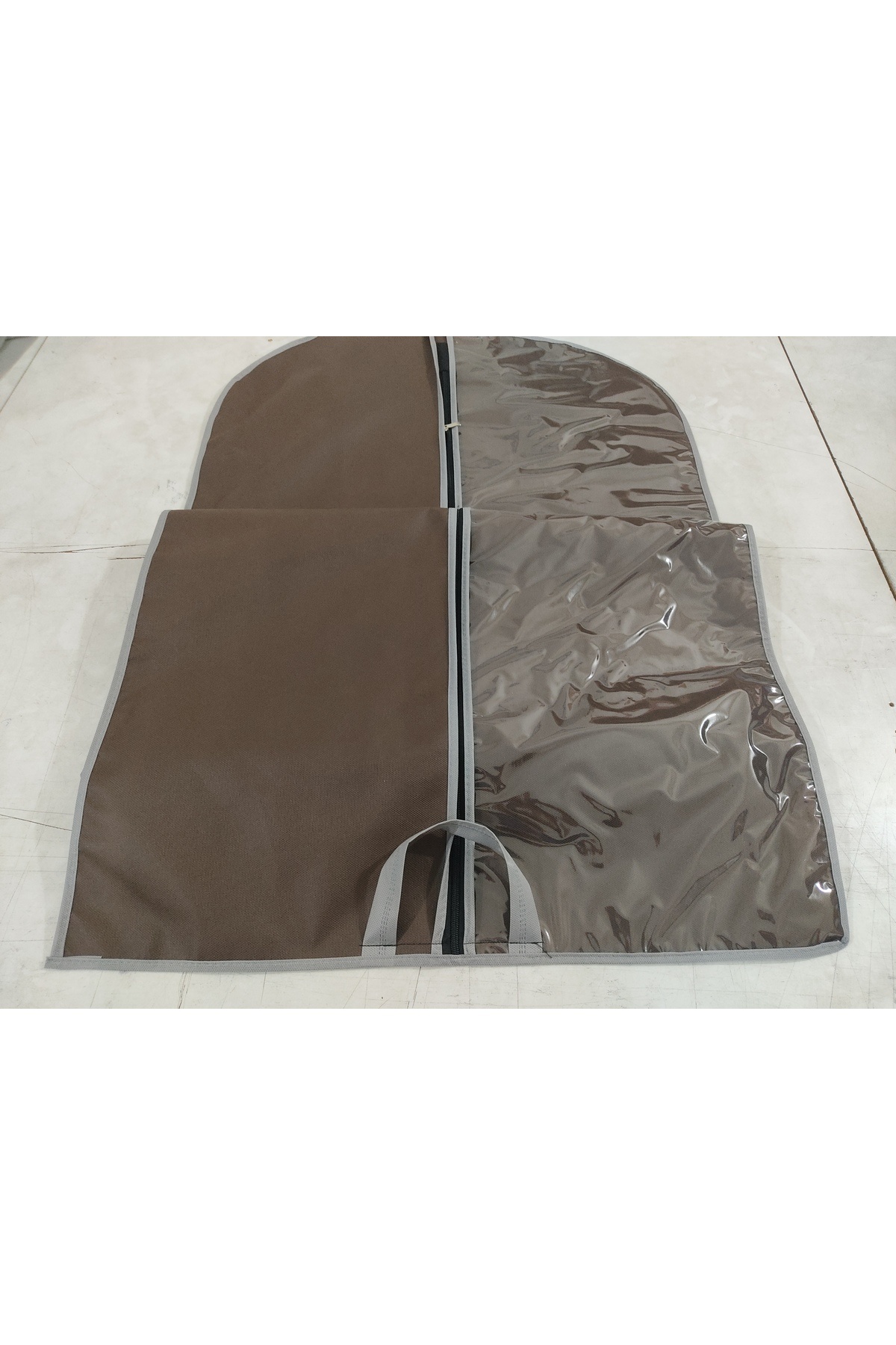 Abiye elbise koruyucu kılıf, uzun boy elbise taşıyıcı, şeffaf pencere 64x160 cm, KAHVERENGİ