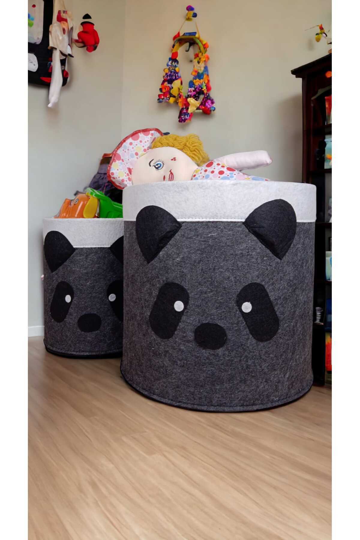 CimriKese 2-Piece Black Panda Felt Children's Toy and Laundry Basket