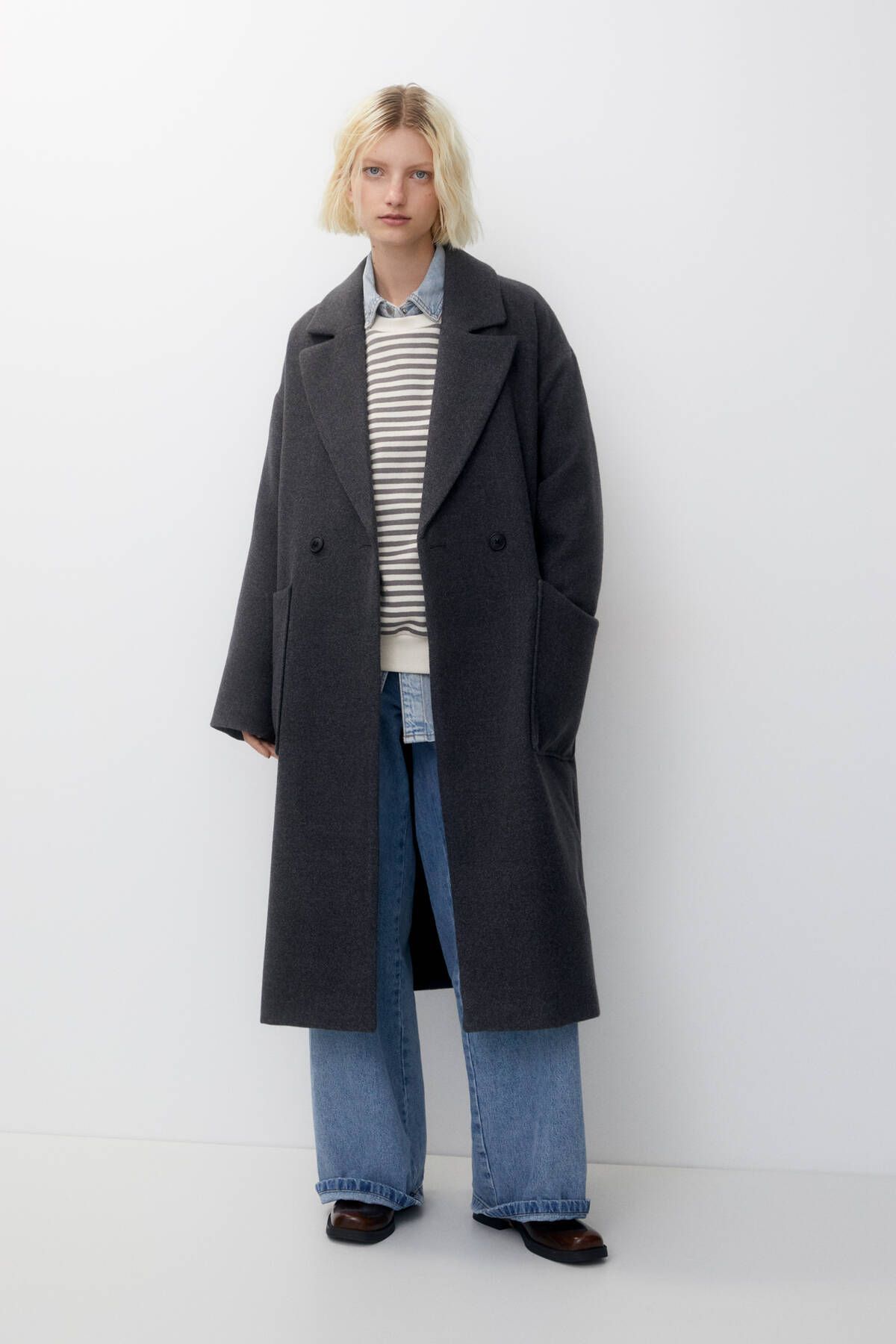 Pull and bear wool coat hot sale
