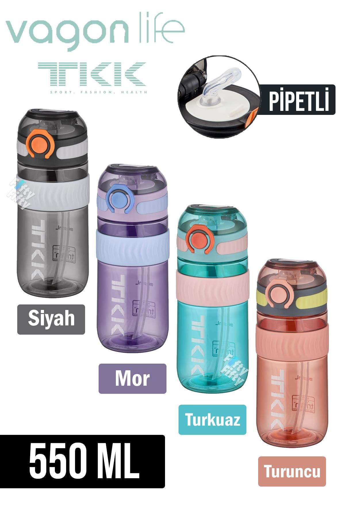 قمقمه کمپ بنفش TKK 550 ML Pipetli BPA دسته حمل و نقل بدون آب Tritan جریان FFTKK1016 550mlpiped Vagonlife