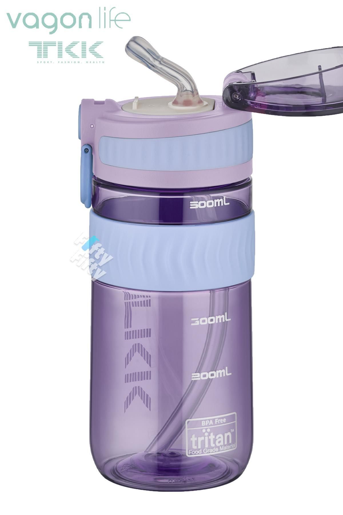 قمقمه کمپ بنفش TKK 550 ML Pipetli BPA دسته حمل و نقل بدون آب Tritan جریان FFTKK1016 550mlpiped Vagonlife