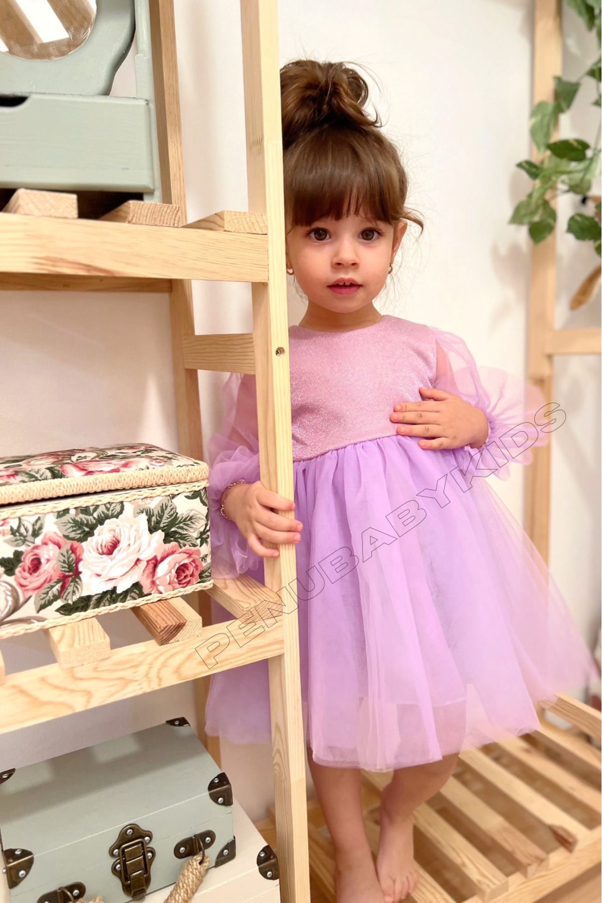 penu baby kids Purple Six Tulle Skirt Long Tulle Sleeve Baby Girl