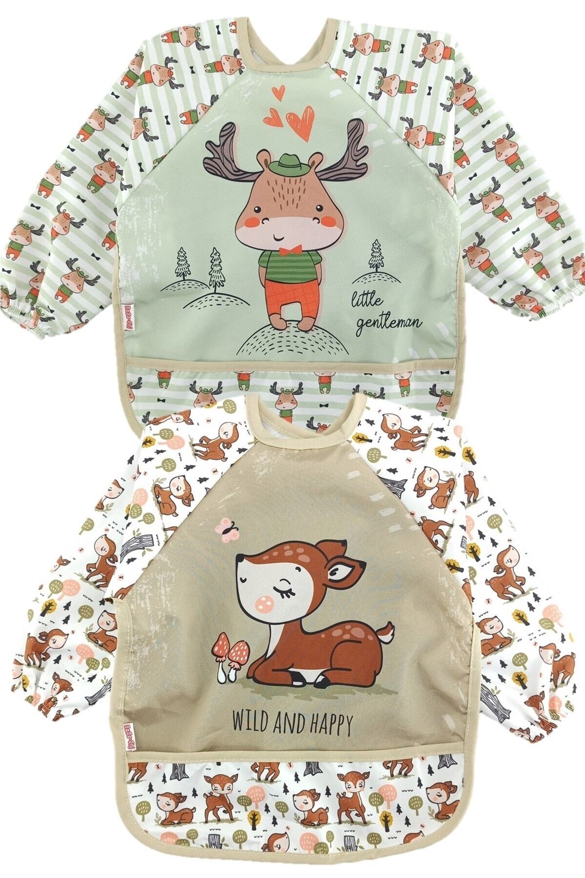 dubi baby Ceylan ve Geyik Desen Kollu Cepli Bebek Mama Önlüğü fotoğrafı 2 (önizleme)