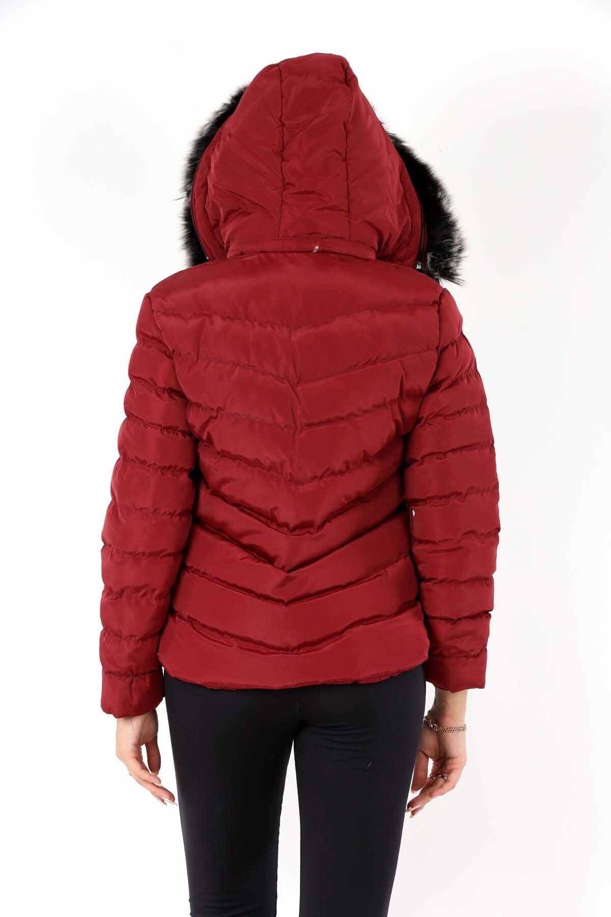 Burgundy winter coat with fur hood hotsell