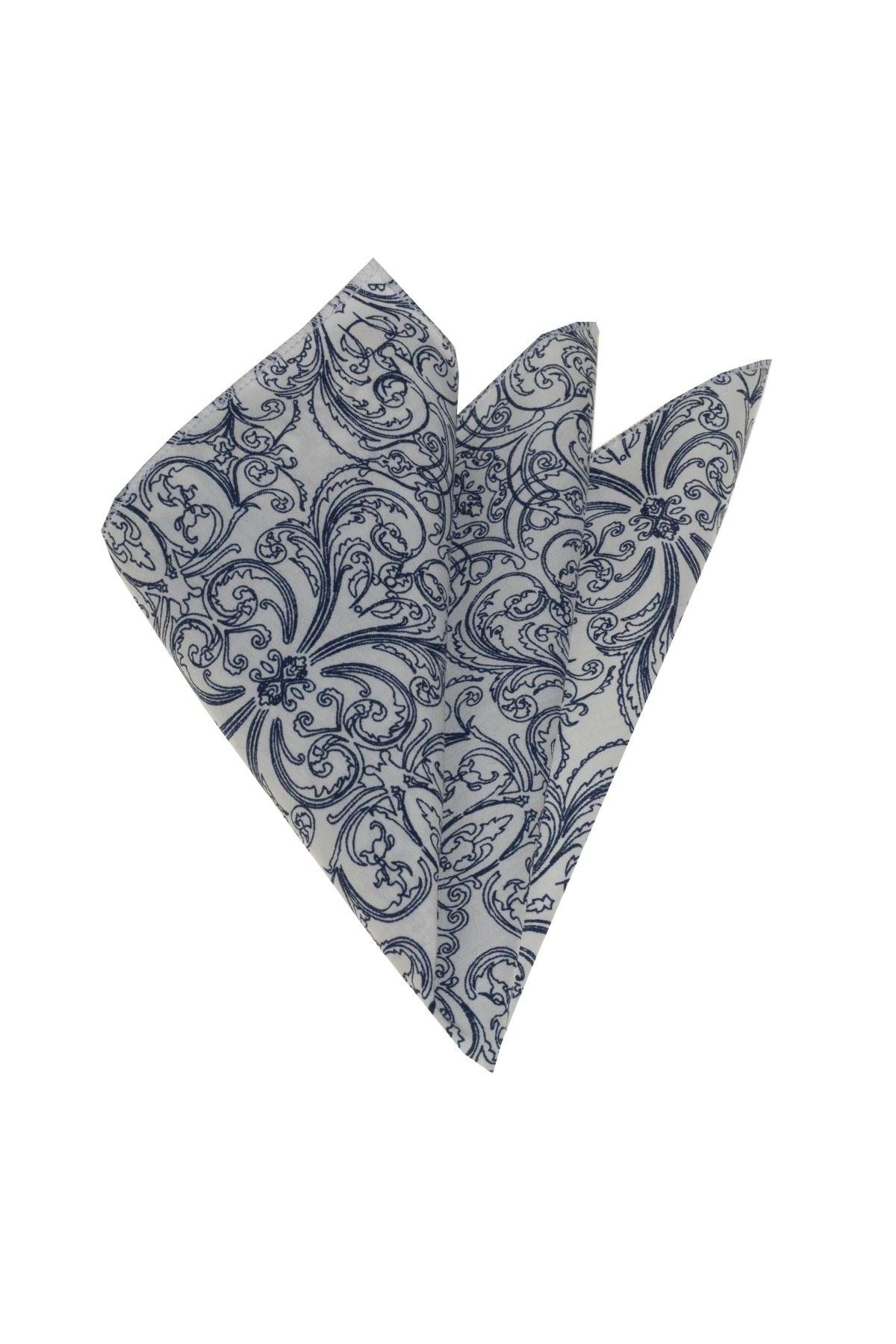 Exve Exclusive White Collar Handkerchief with Blue Paisley Pattern