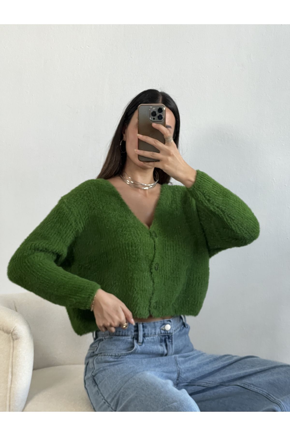Dark green cropped best sale cardigan