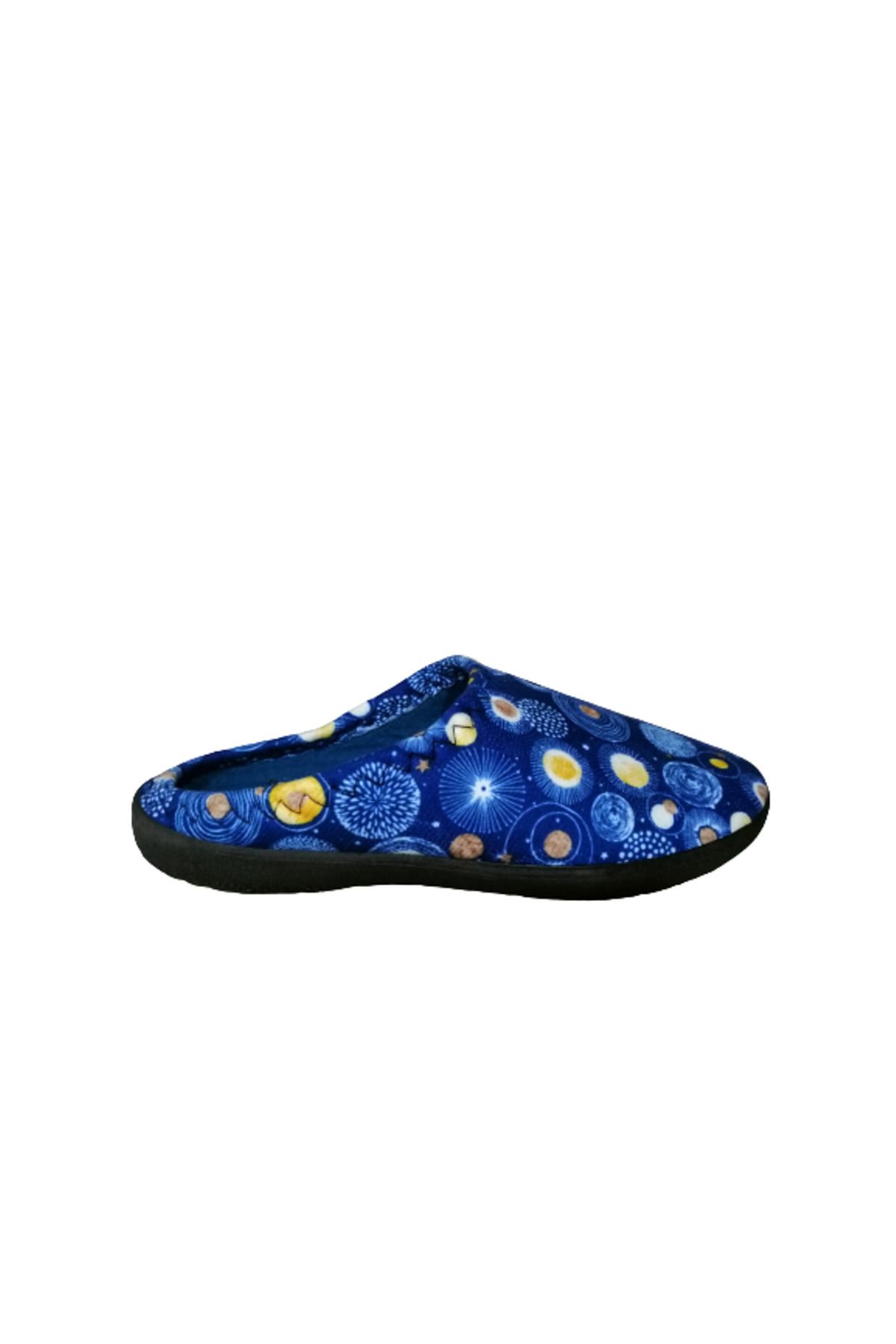 GEZER-Papuci de interior pentru femei, albastru-marin-galben, cu model rotund 6