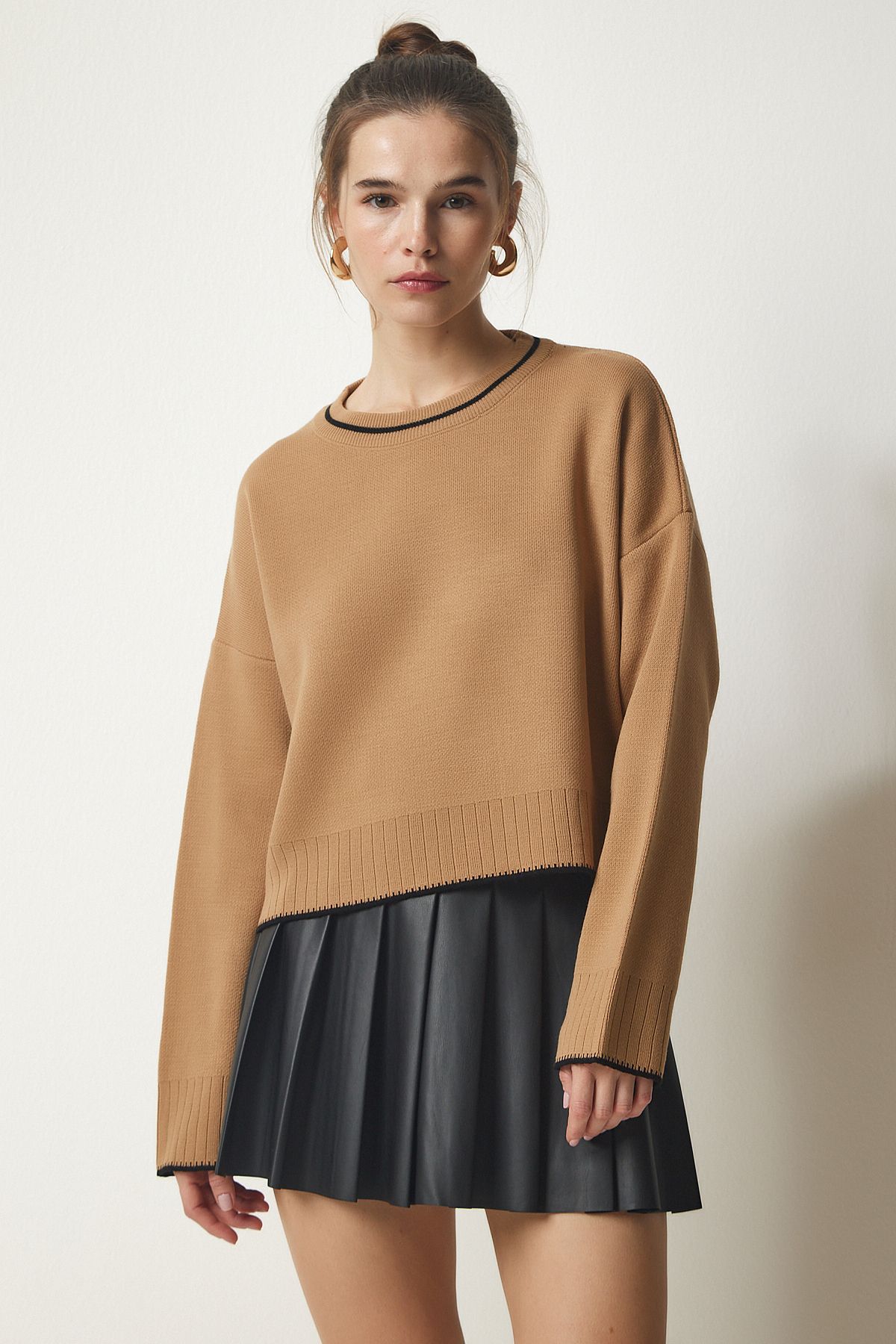 Happiness İstanbul Damski Sweter Z Dzianiny Biscuit Basic Kobieta - Standard