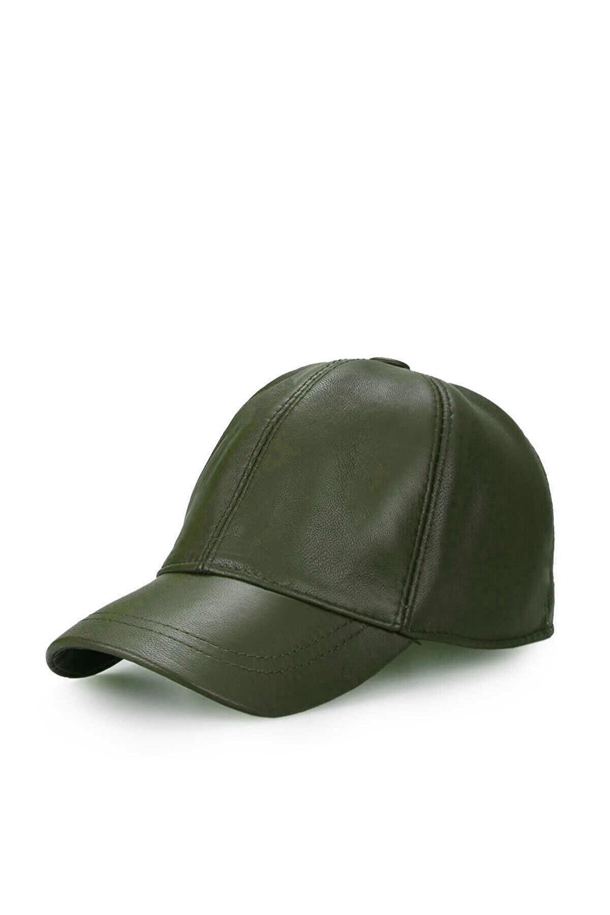 Khaki leather baseball clearance cap