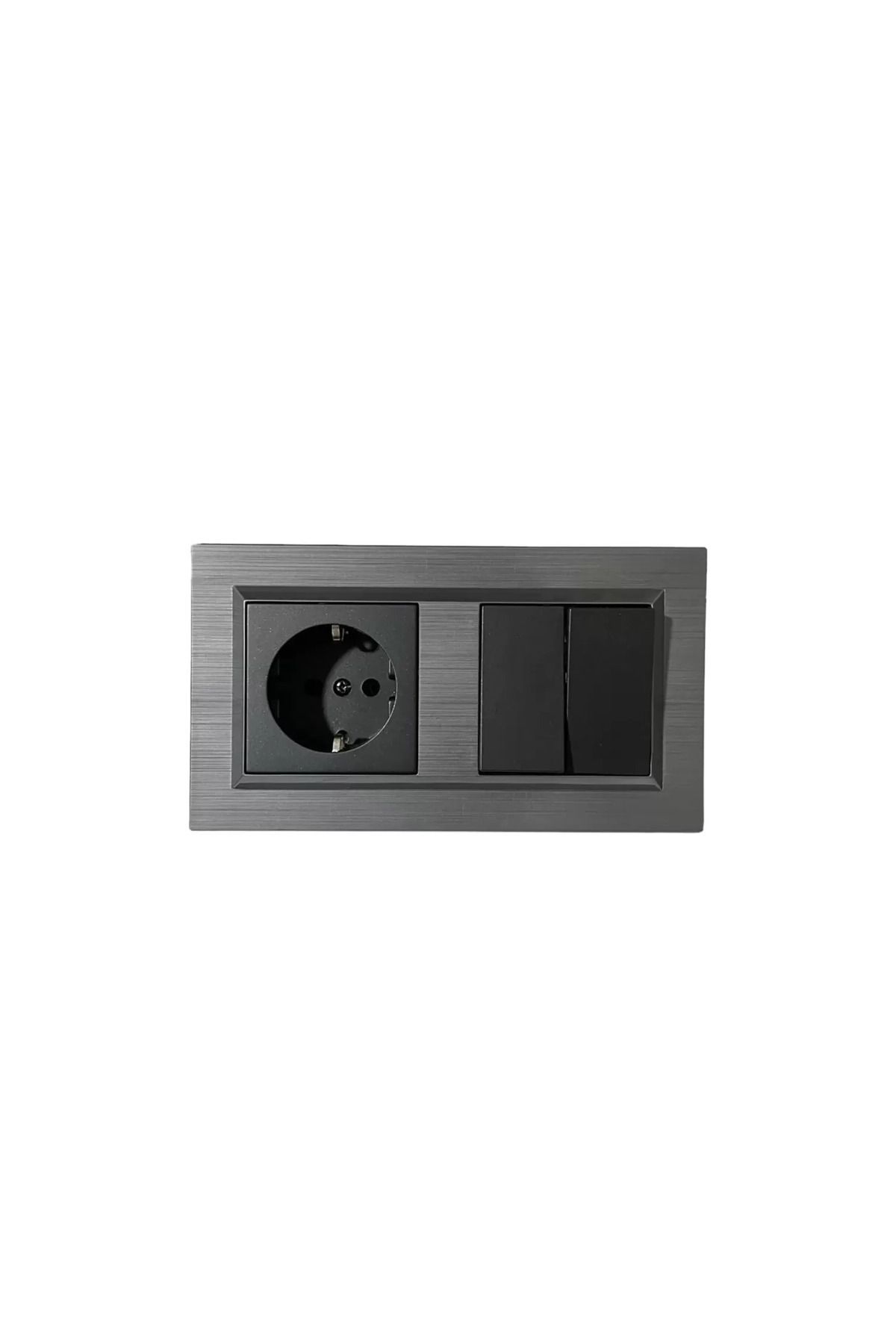 OVİVO-Quantum Magnetic Gray Set of 2 Grounded Socket + Commutator 1