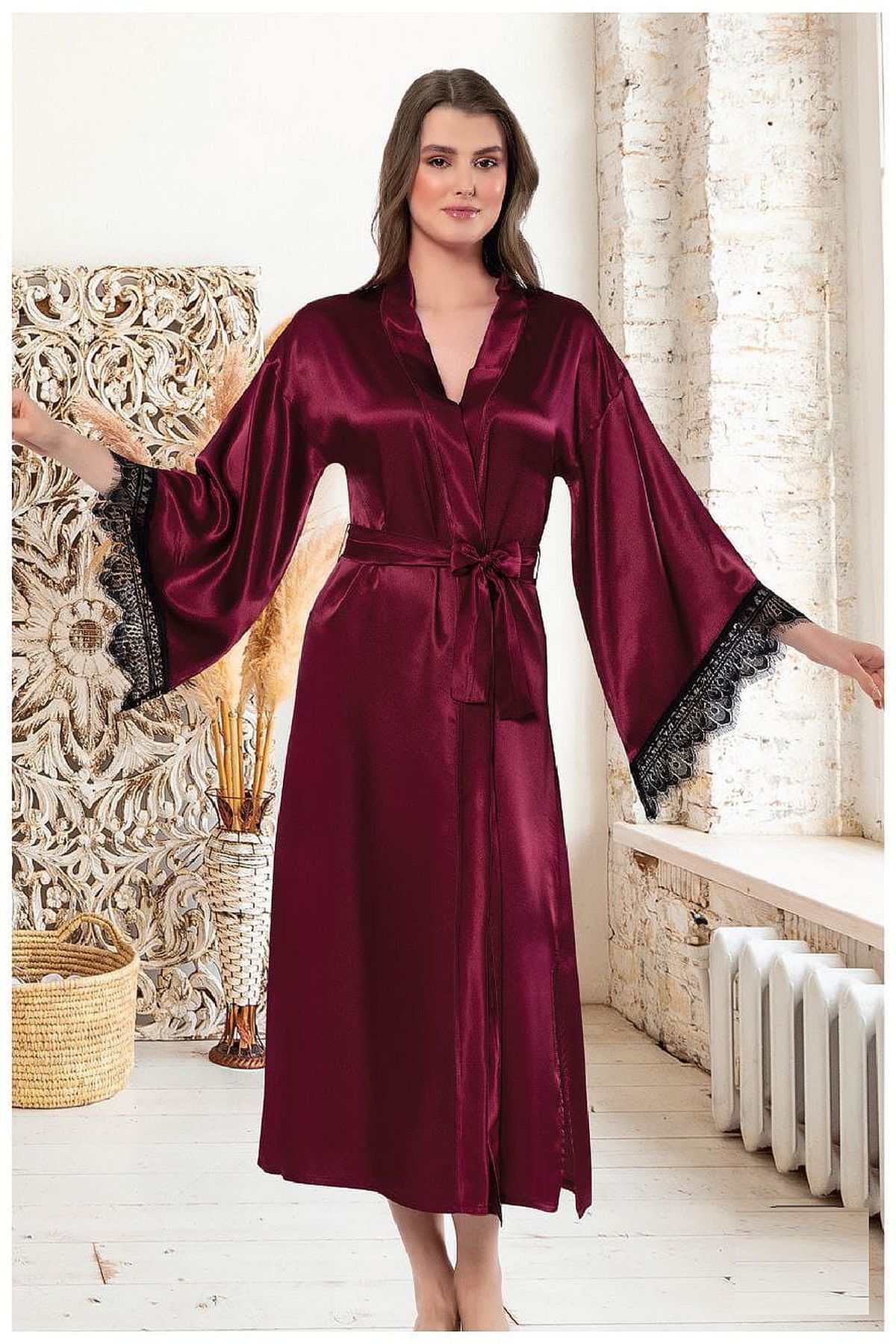 Burgundy satin dressing gown top