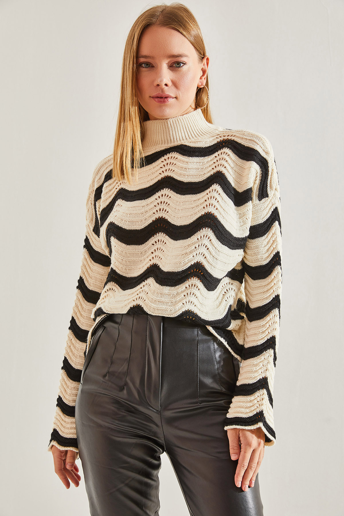 Bianco Lucci Női mintás áttört kötöttáru pulóver