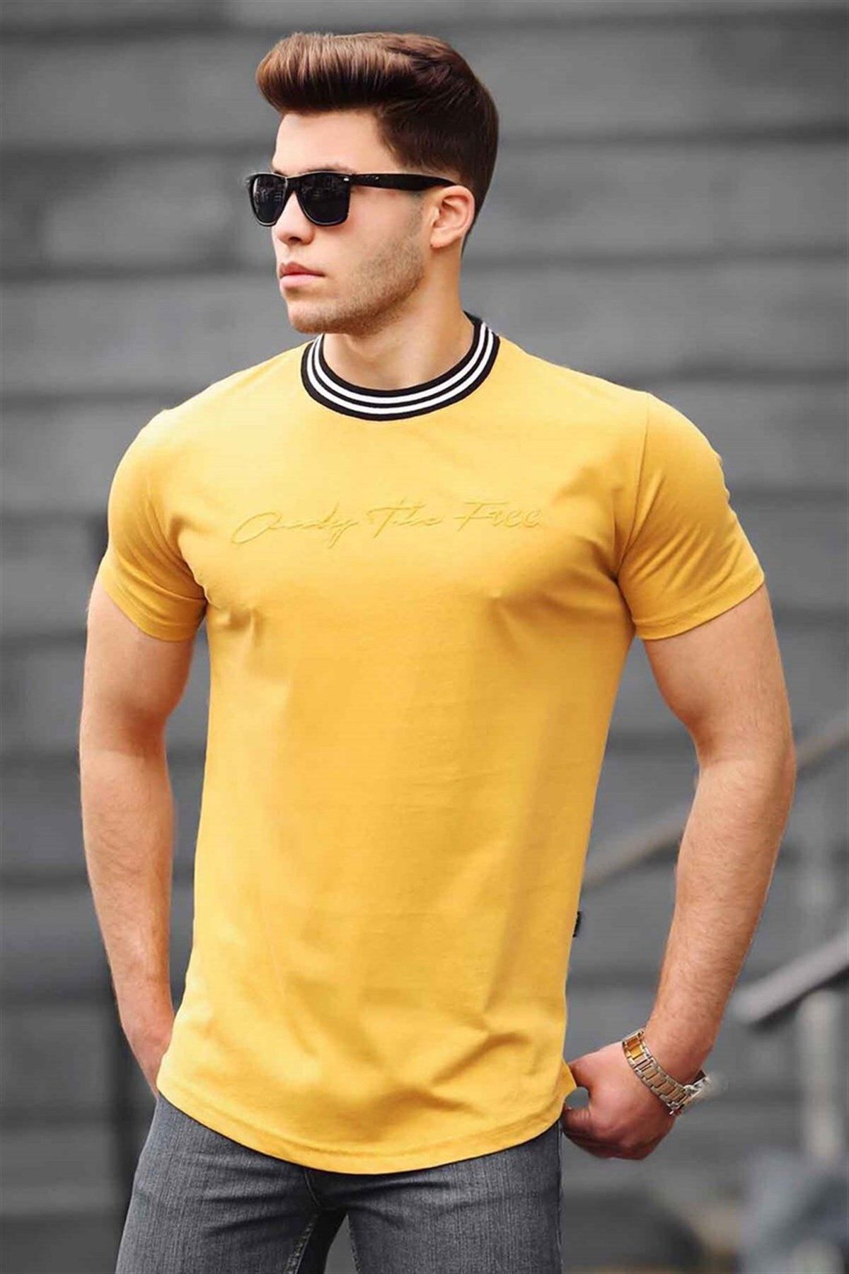 Madmext تی شرت مردانه چاپ زرد دوزی 4486