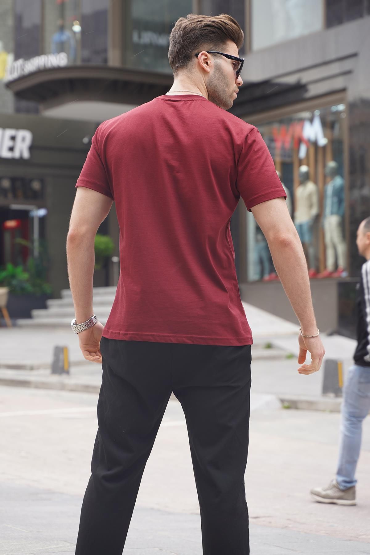 تی شرت مردانه ساده Claret Red Regular Fit Basic 6131 Madmext