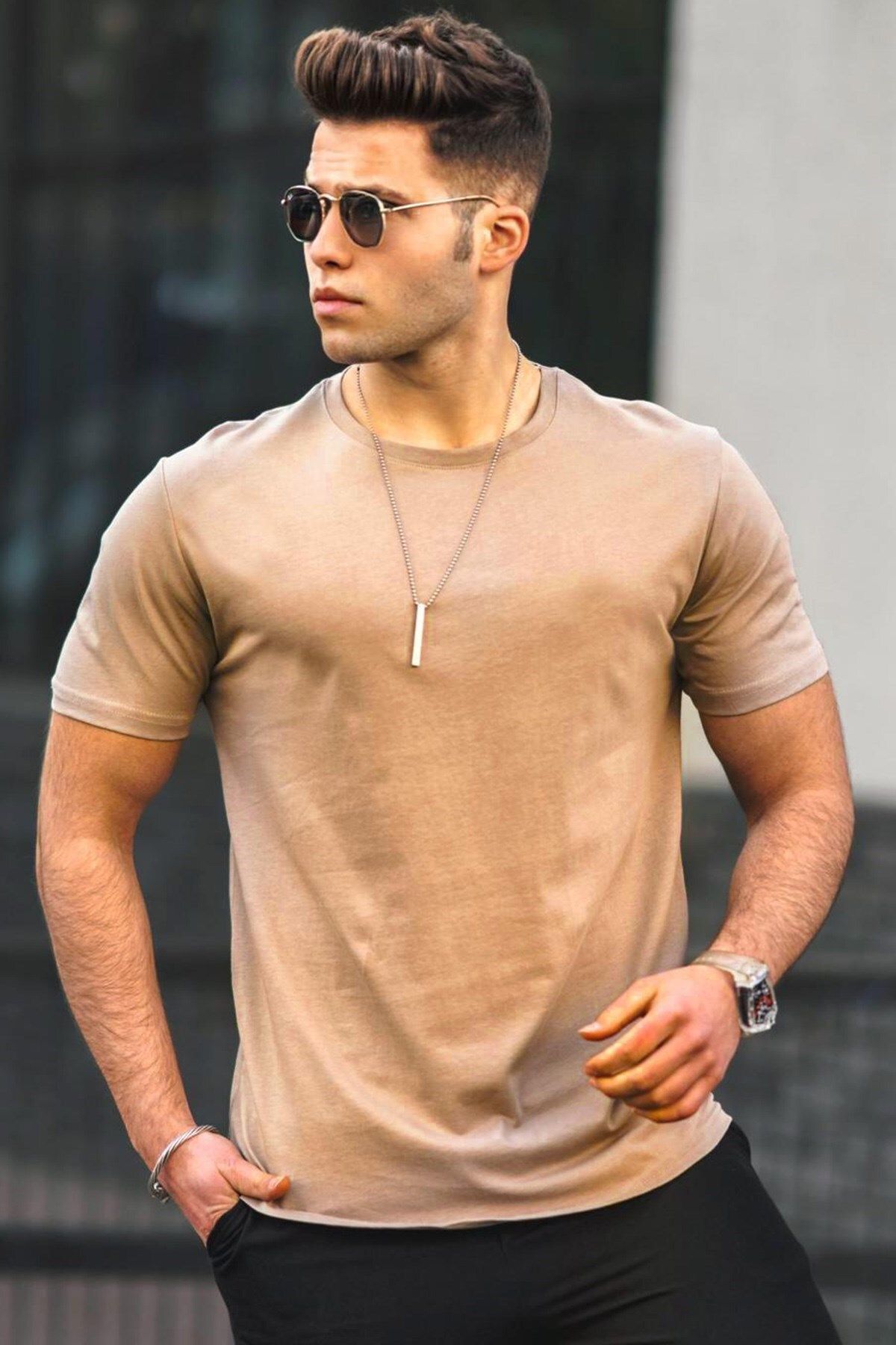 تی شرت مردانه بژ مدمکست Madmext (برند ترکیه)