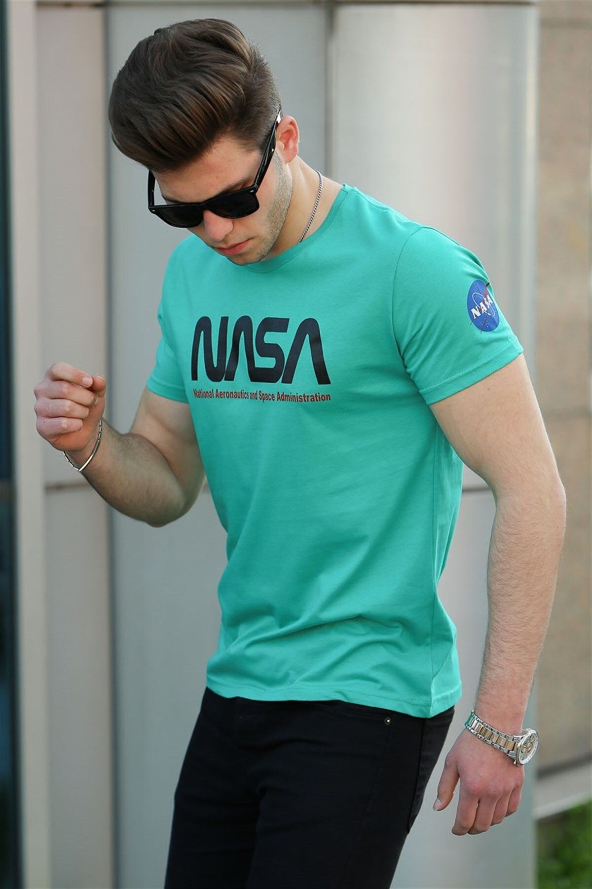 Madmext تی شرت مردانه سبز چاپ شده 4525