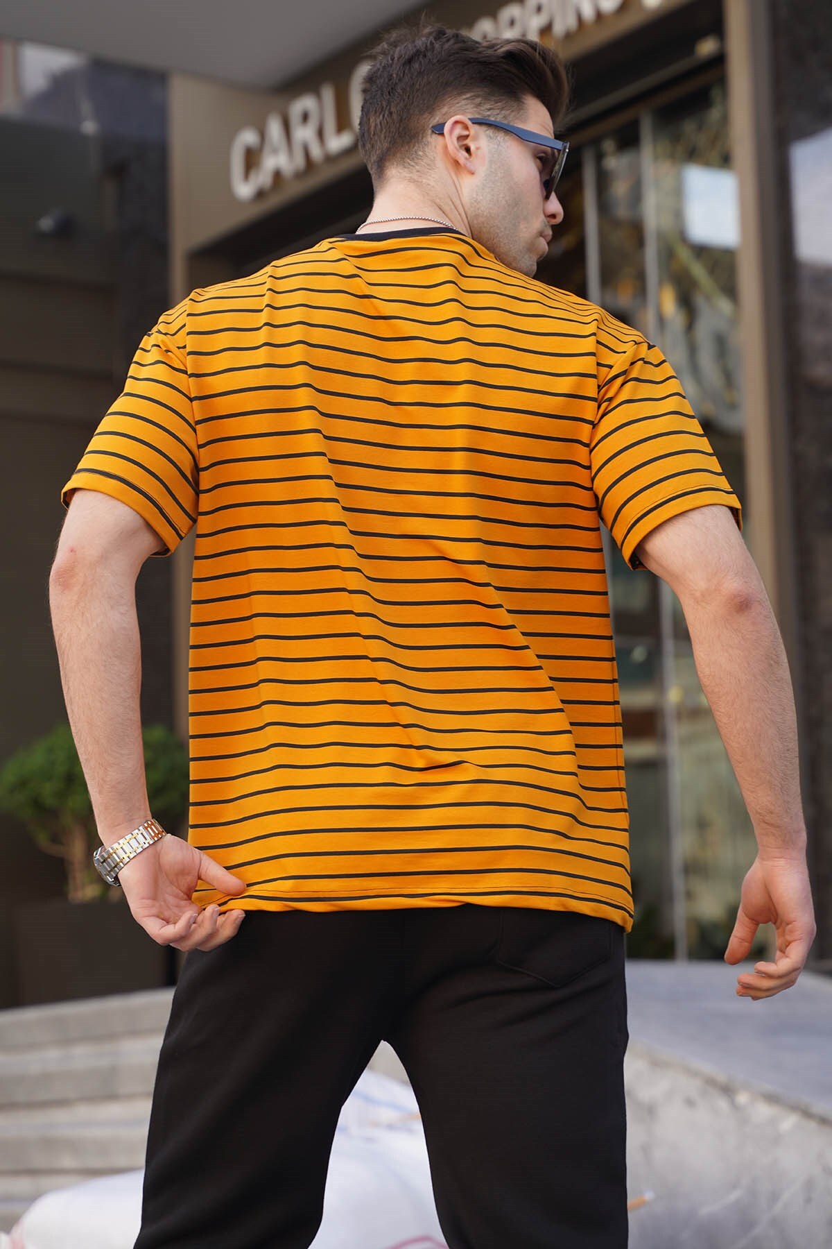 Madmext تی شرت پایه راه یقه زرد مردانه 6064
