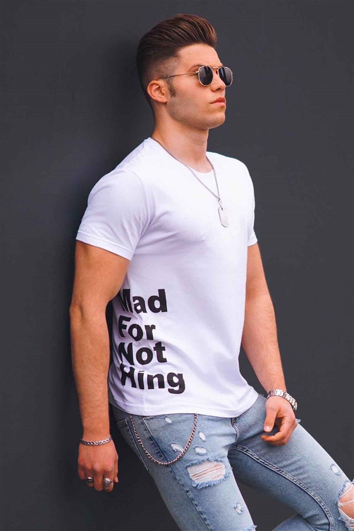 Madmext تی شرت مردانه چاپ سفید 4553