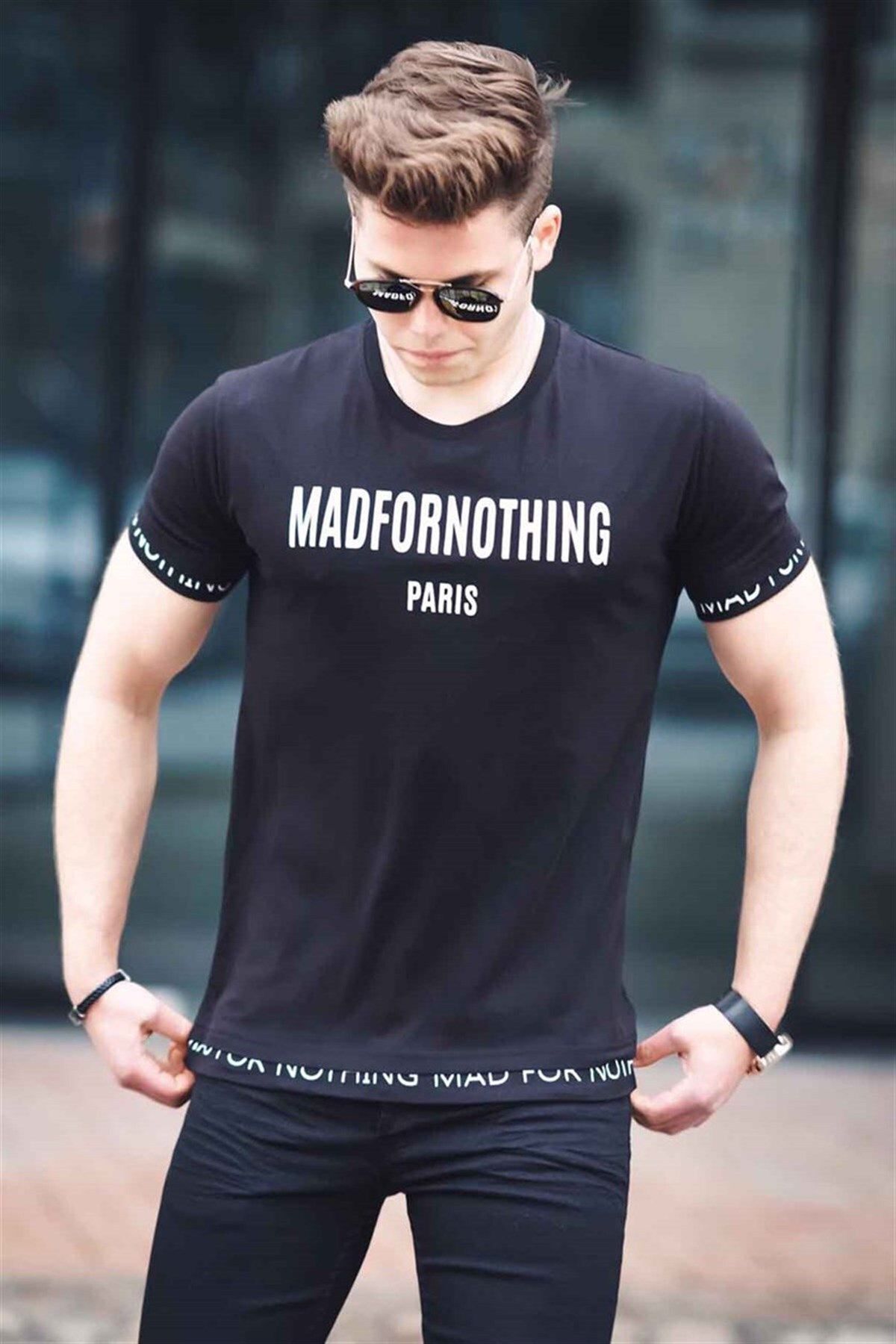 Madmext تی شرت مردانه مشکی چاپ شده 4588