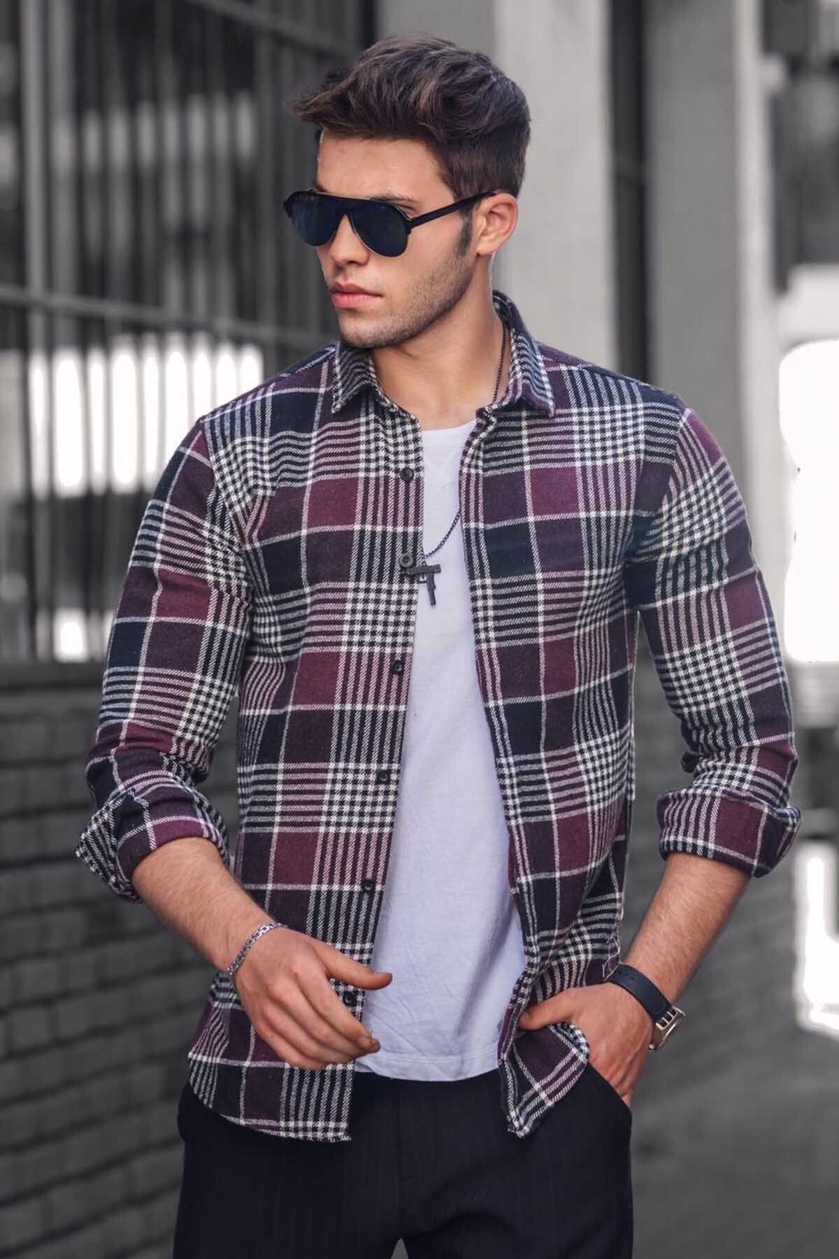 Madmext-Purple Plaid Lumberjack Men's Shirt 4684 1