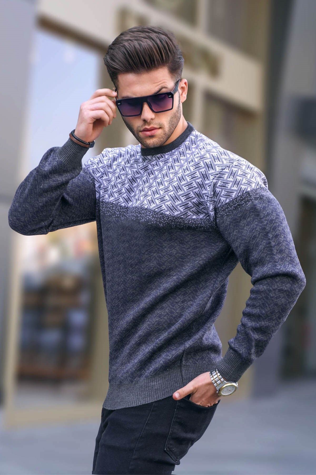 ژاکت بافتنی مردانه طرح خاکستری