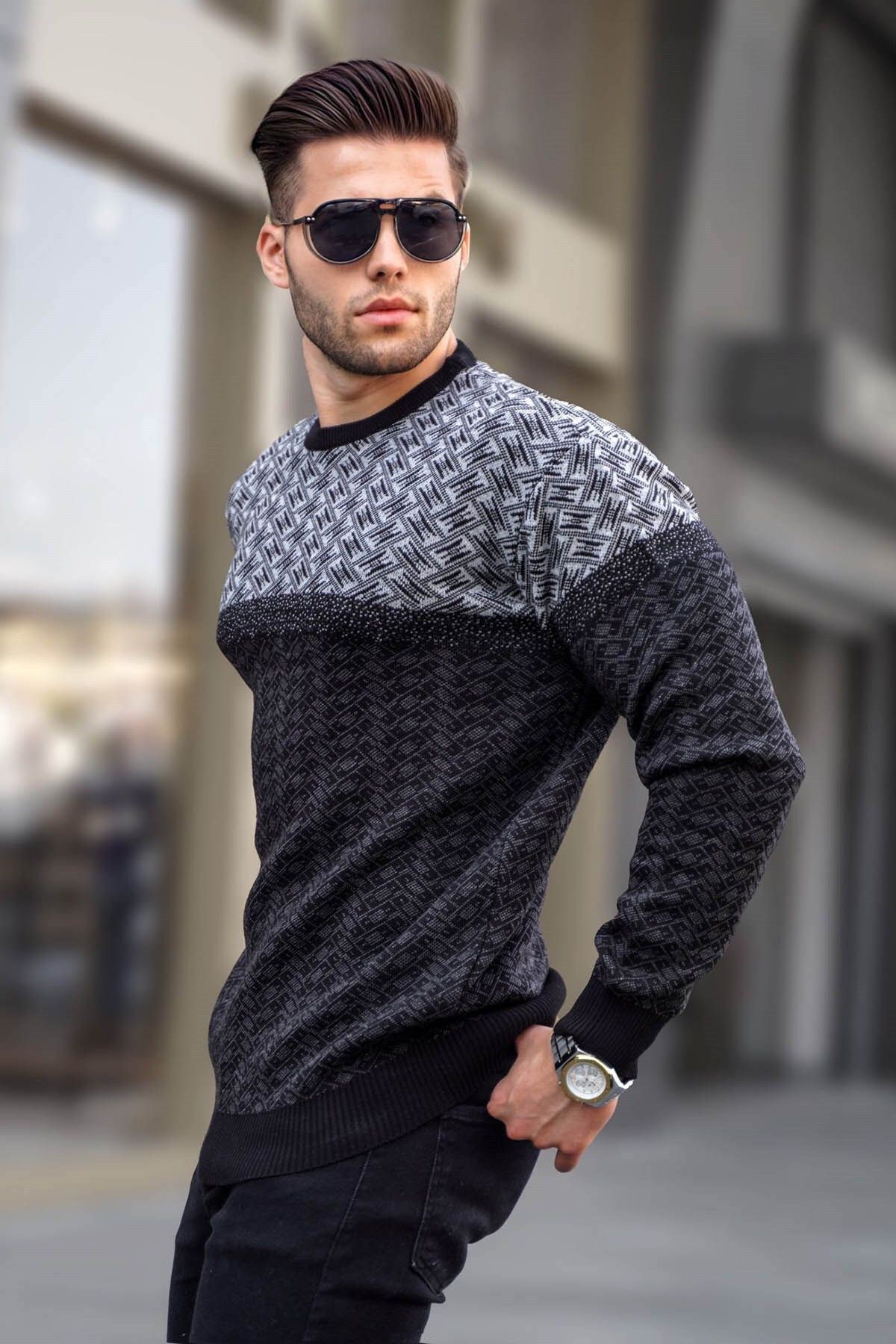 ژاکت بافتنی مردانه طرح خاکستری