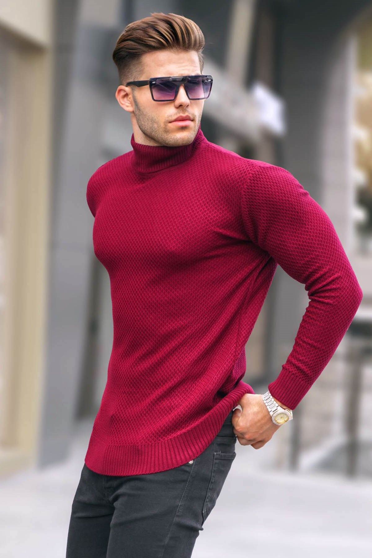 ژاکت یقه اسکی شرابی
