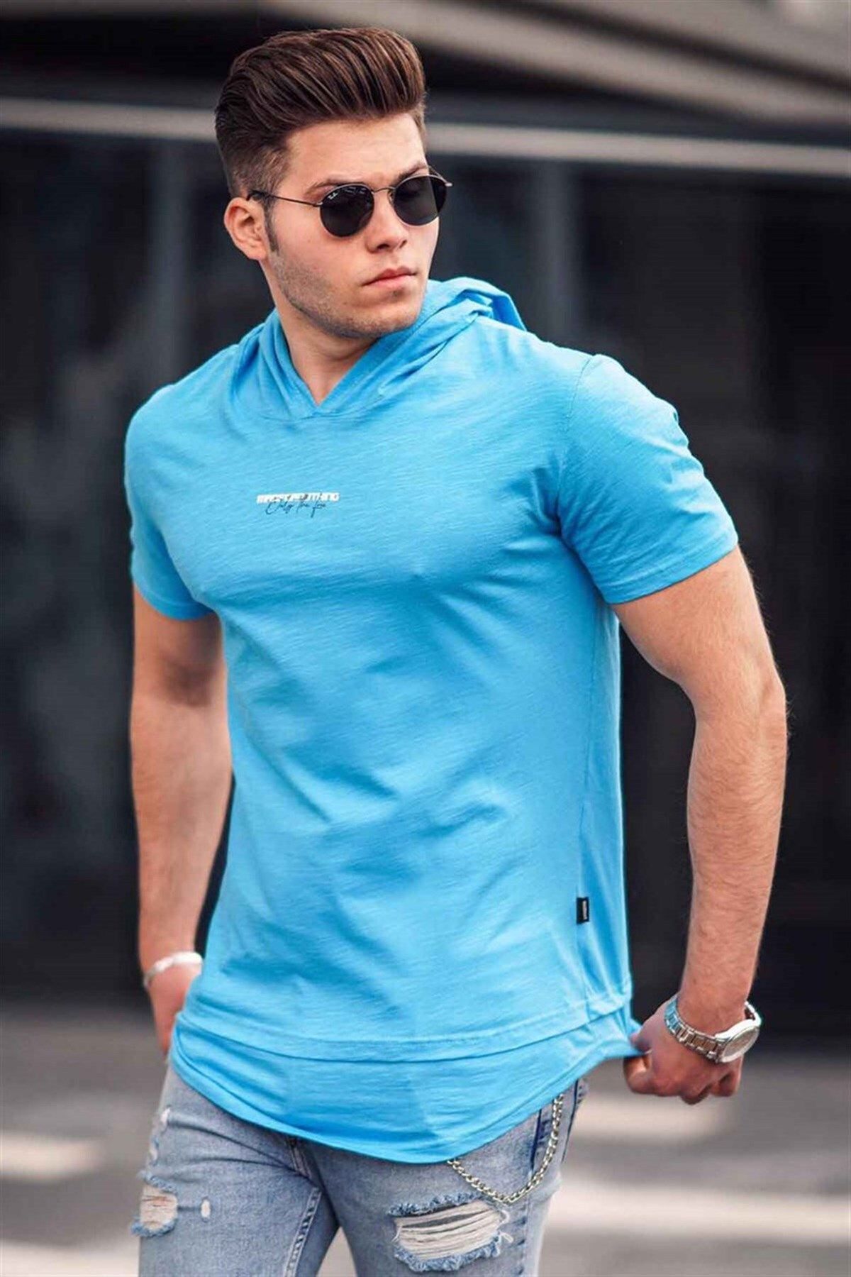 Madmext تی شرت کلاهدار مردانه آبی بیسیک 4460