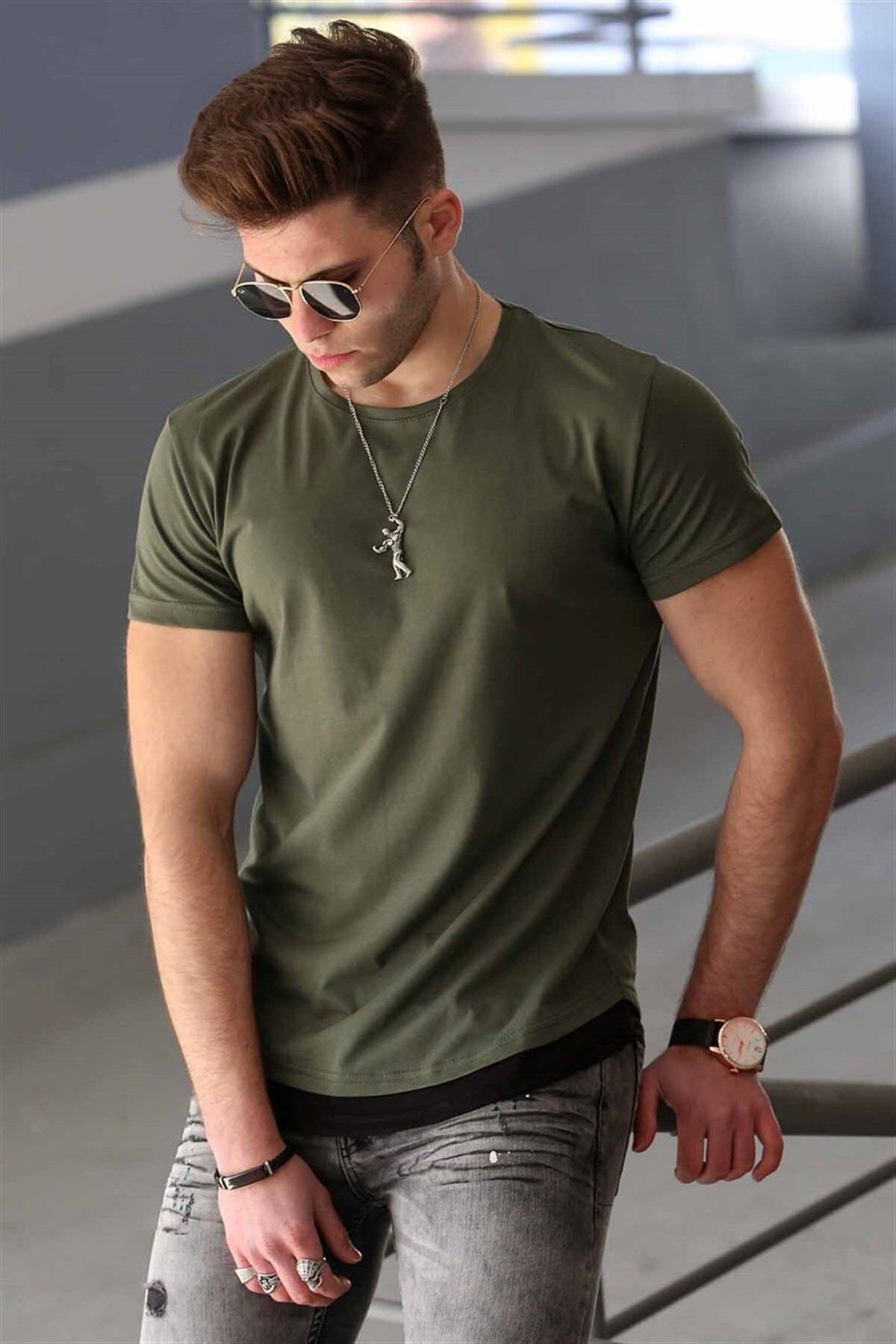 Madmext T Shirt Khaki Regular fit Trendyol