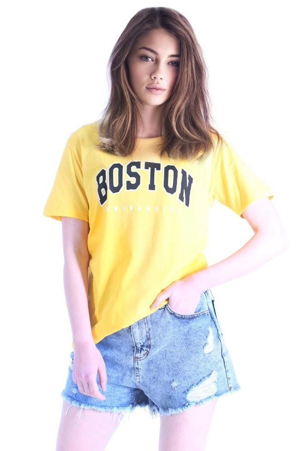 Madmext تیشرت دخترانه دیوانه چاپ زرد MG1036