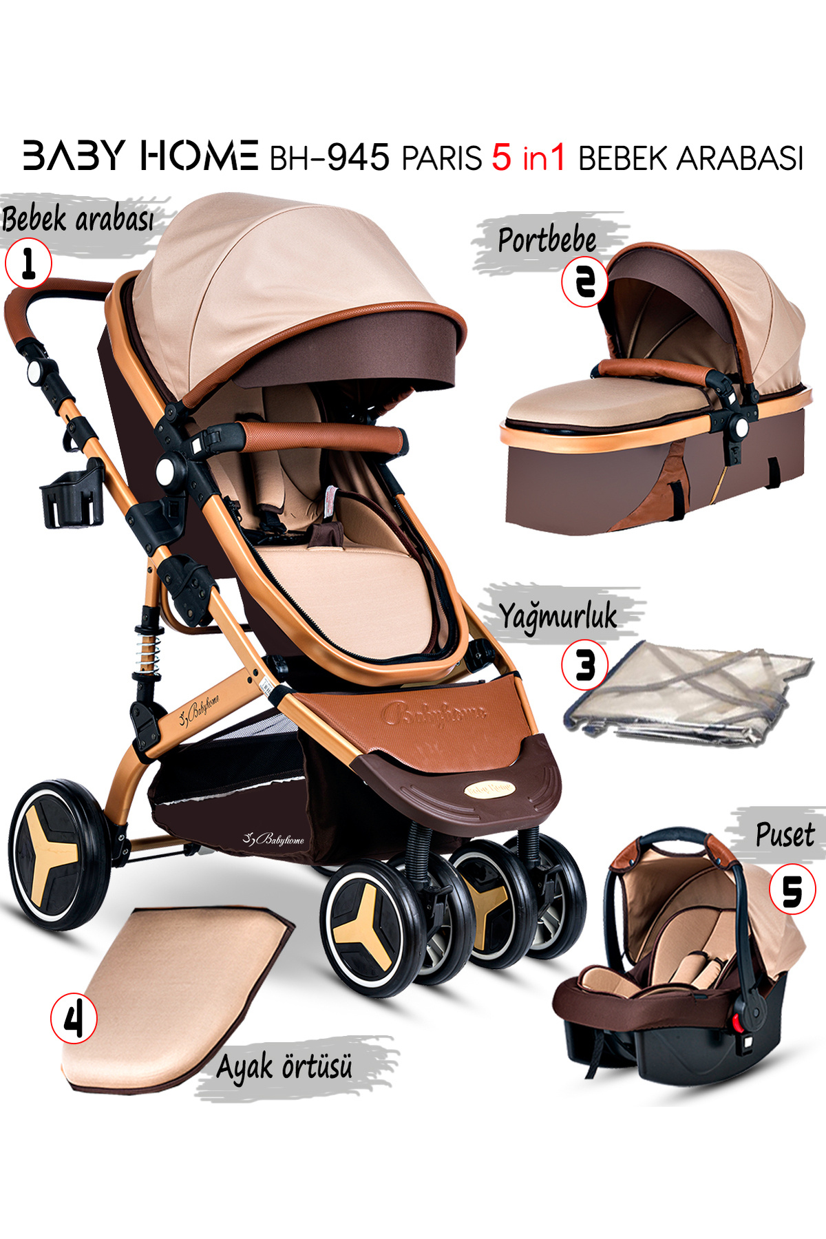 Baby Home 945 Paris Amortisörlü Travel Sistem Bebek Arabası Puset fotoğrafı 2 (önizleme)