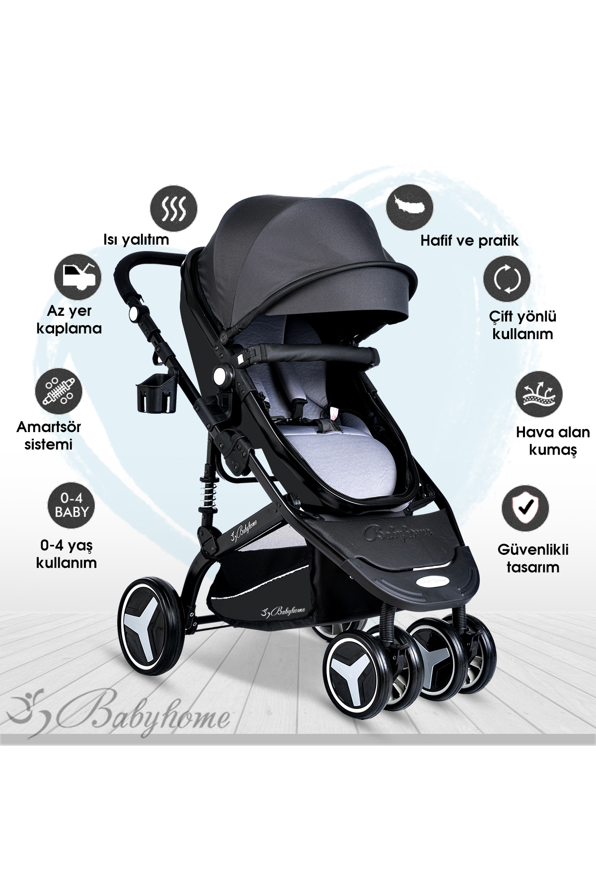 Baby Home 945 Paris Amortisörlü Travel Sistem Bebek Arabası Puset fotoğrafı 4 (önizleme)