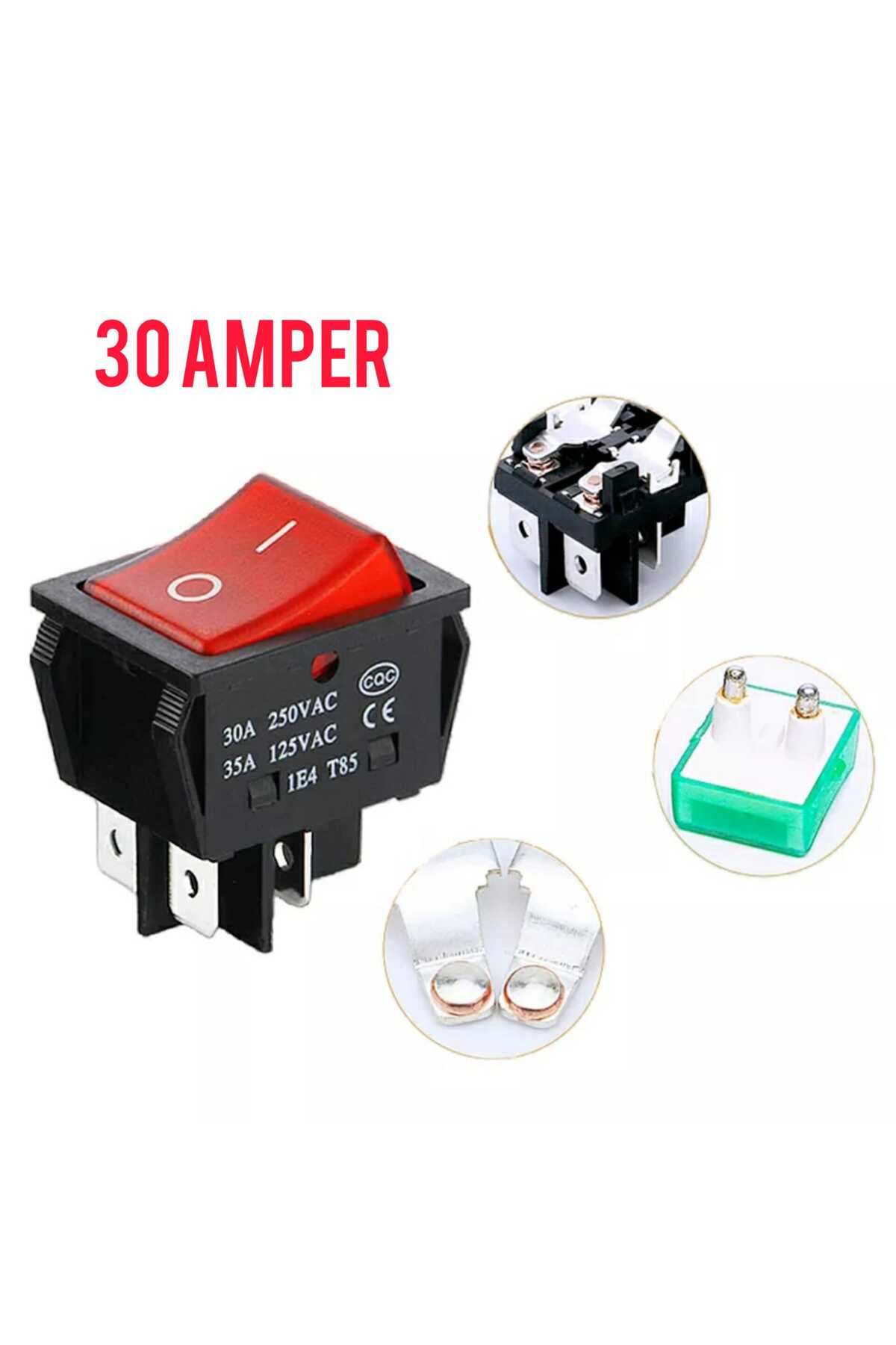 Maroces MR-104-30 GENİŞ KIRMIZI IŞIKLI ANAHTAR ON-OFF 4P 30AMPER