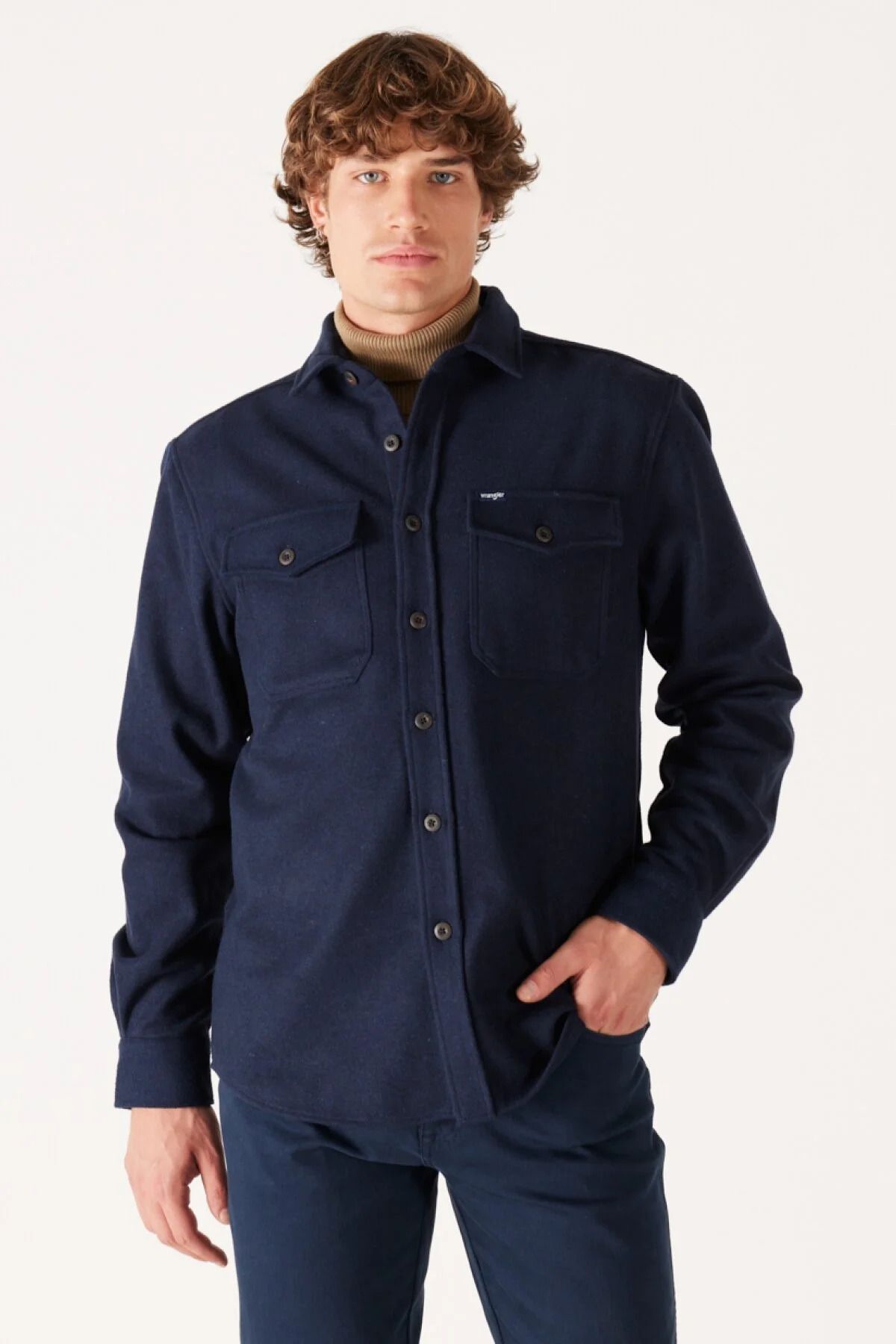 پیراهن 100% نخی مردانه آبی ناوی با تناسب معمولی W232137410 Wrangler
