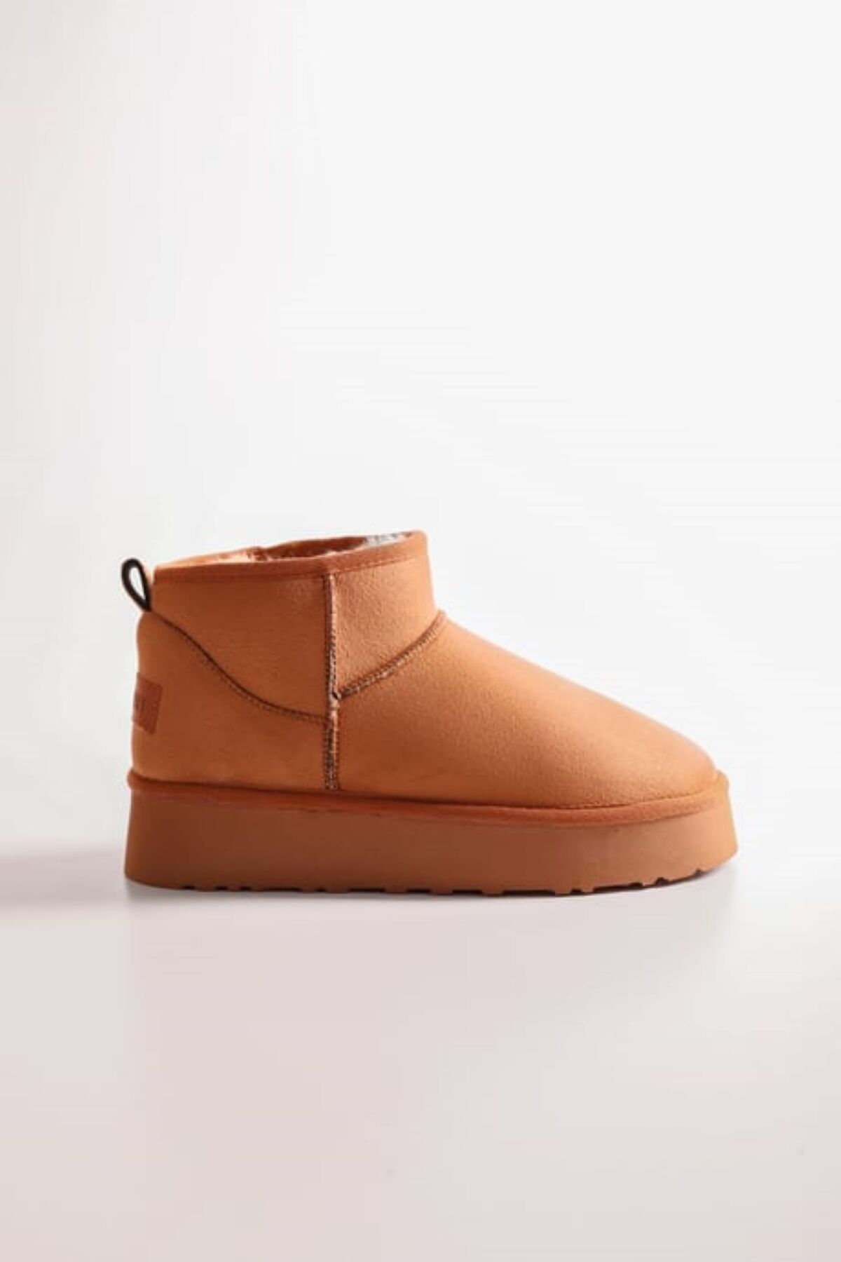 SOLMAZ-UGGYS TAN SHORT SUEDE BOOTS WITH FEATHER INSIDE 5