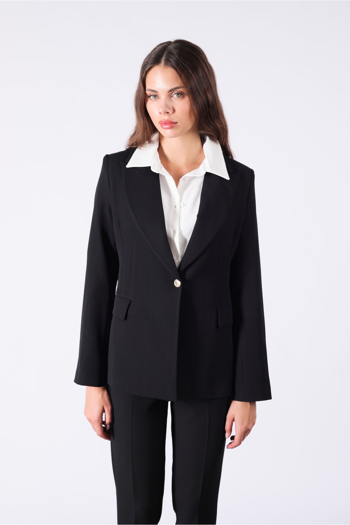Yake-Single Button Basic Black Blazer Jacket 1