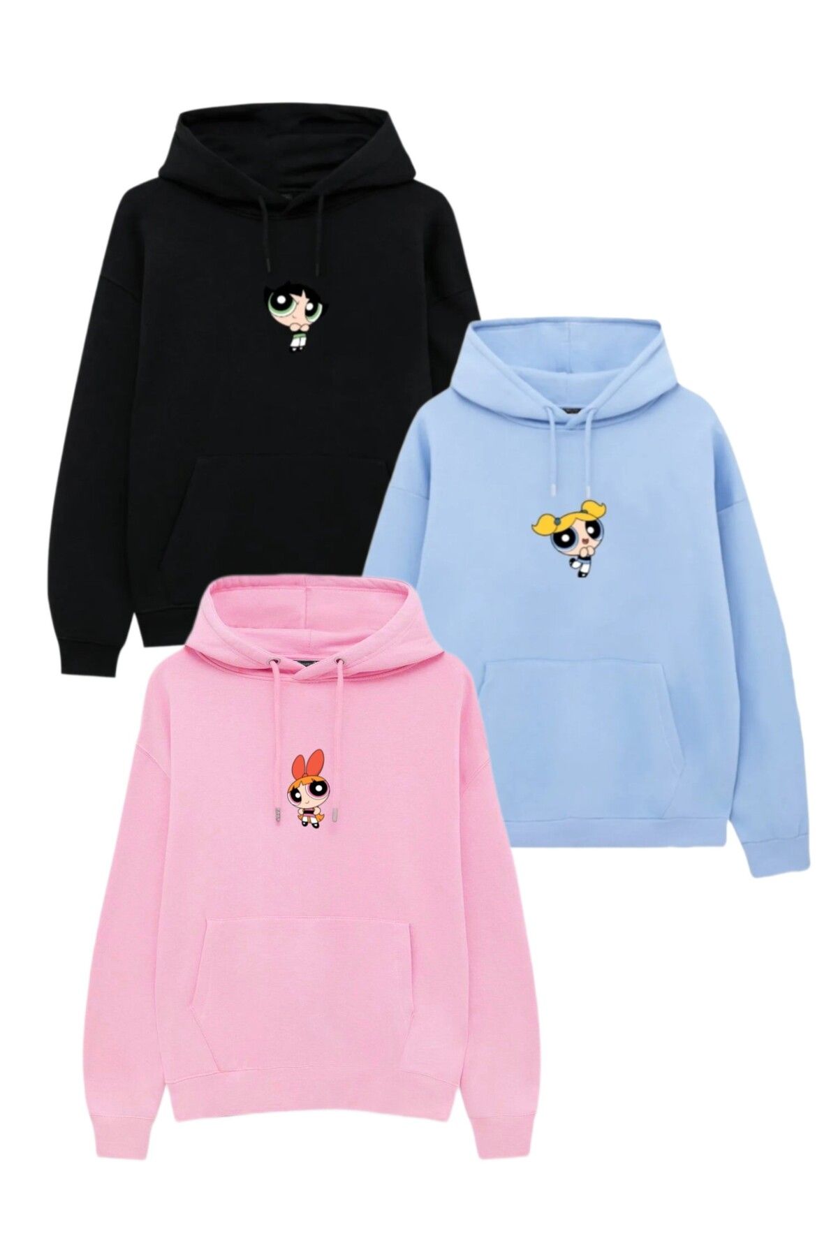 VENHENA The Powepuff Girls Blossom Bubbles Buttercup 3 lu Kapu onlu Sweatshirt Hoodie Fiyat Yorumlar Trendyol