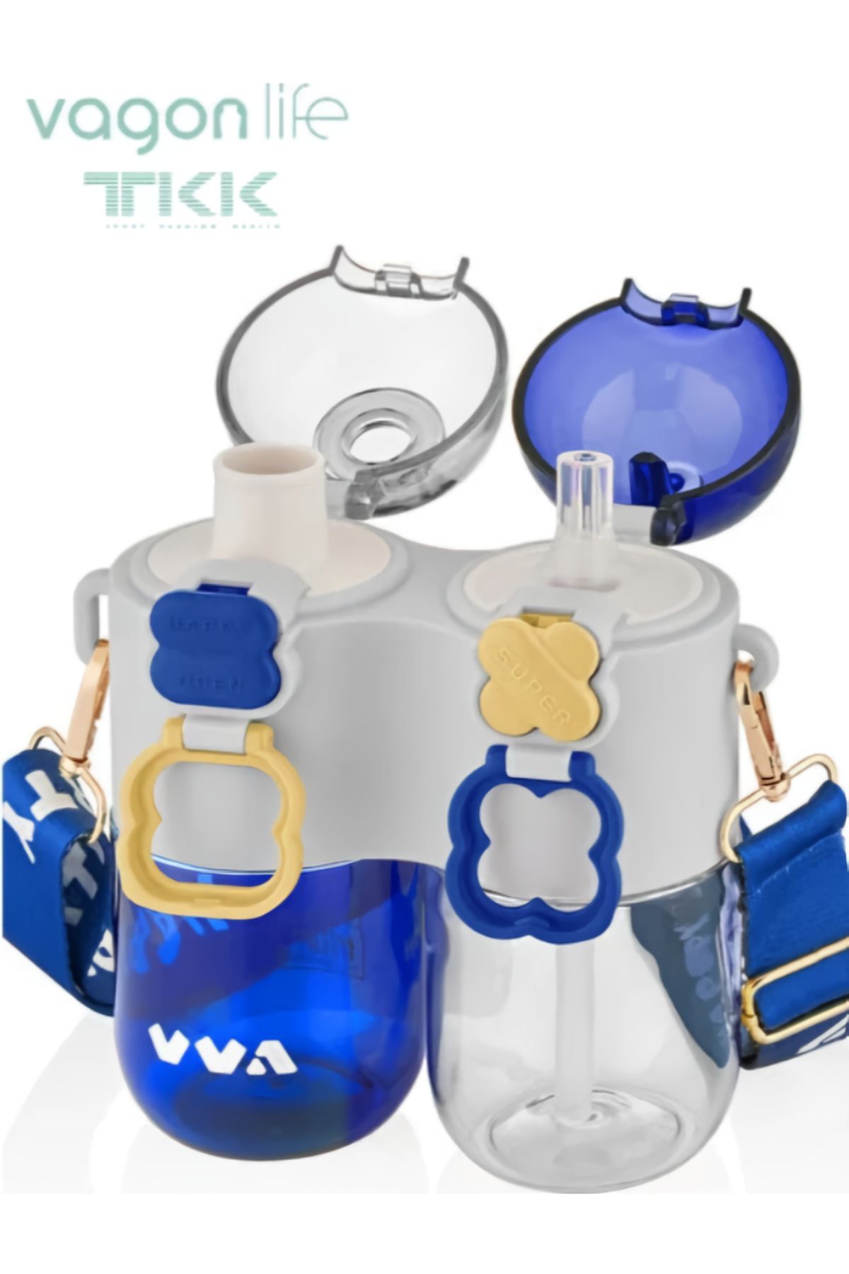 Vagonlife-Tkk Unseparable Single Body Double Chamber 2X400 800ml With Straw/Comfortable Drink Tritan Flask 1