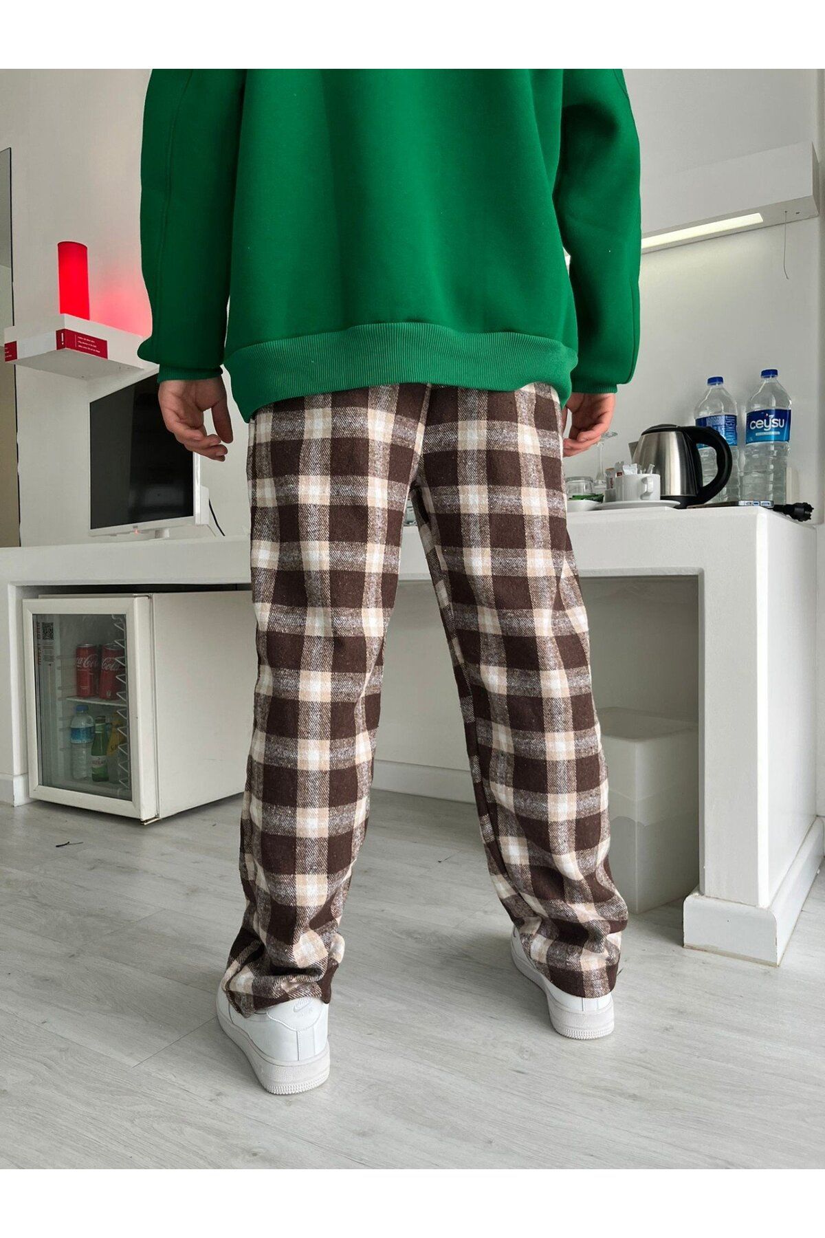 1blood Brown Detailed Checkered Relax Tracksuit Trendyol