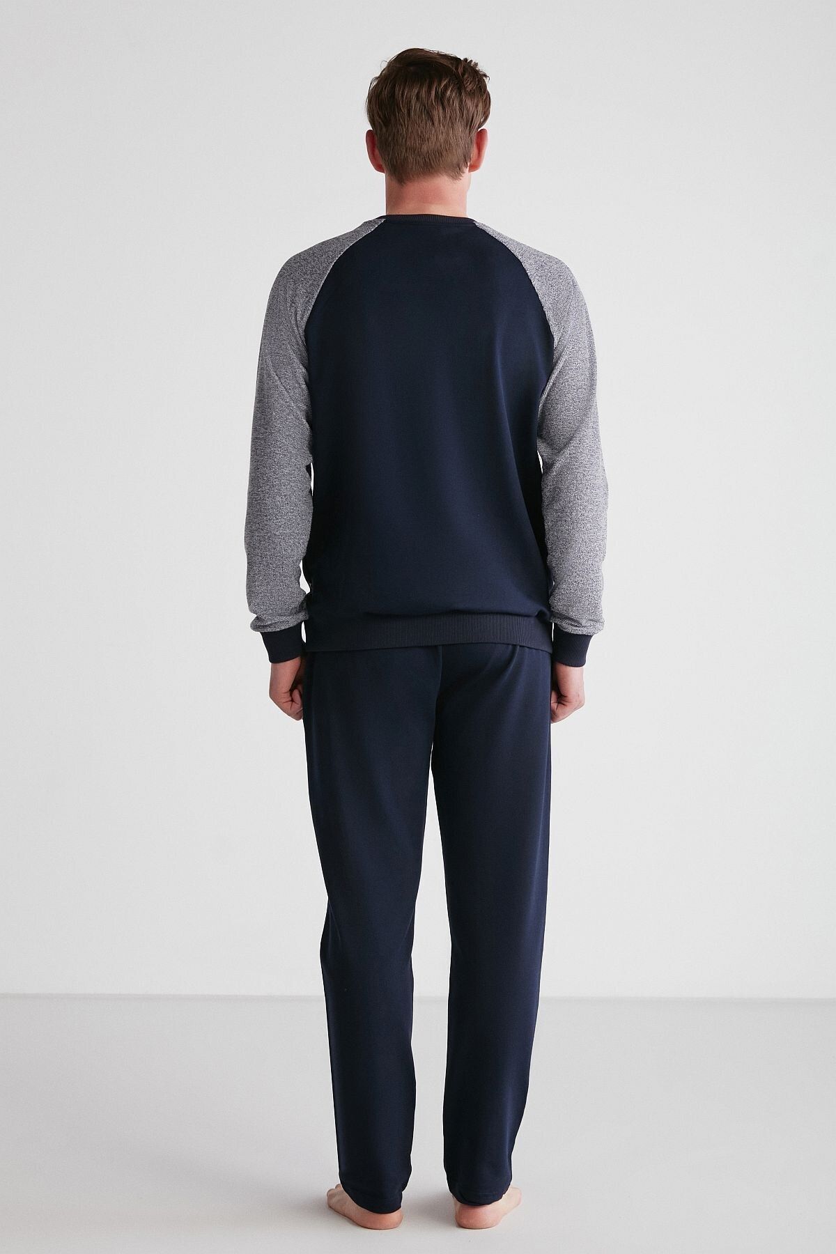ست پیژامه آبی مردانه پایه. پولو اسن. لباس خواب آستین بلند یقه گرد U.S. Polo Assn.