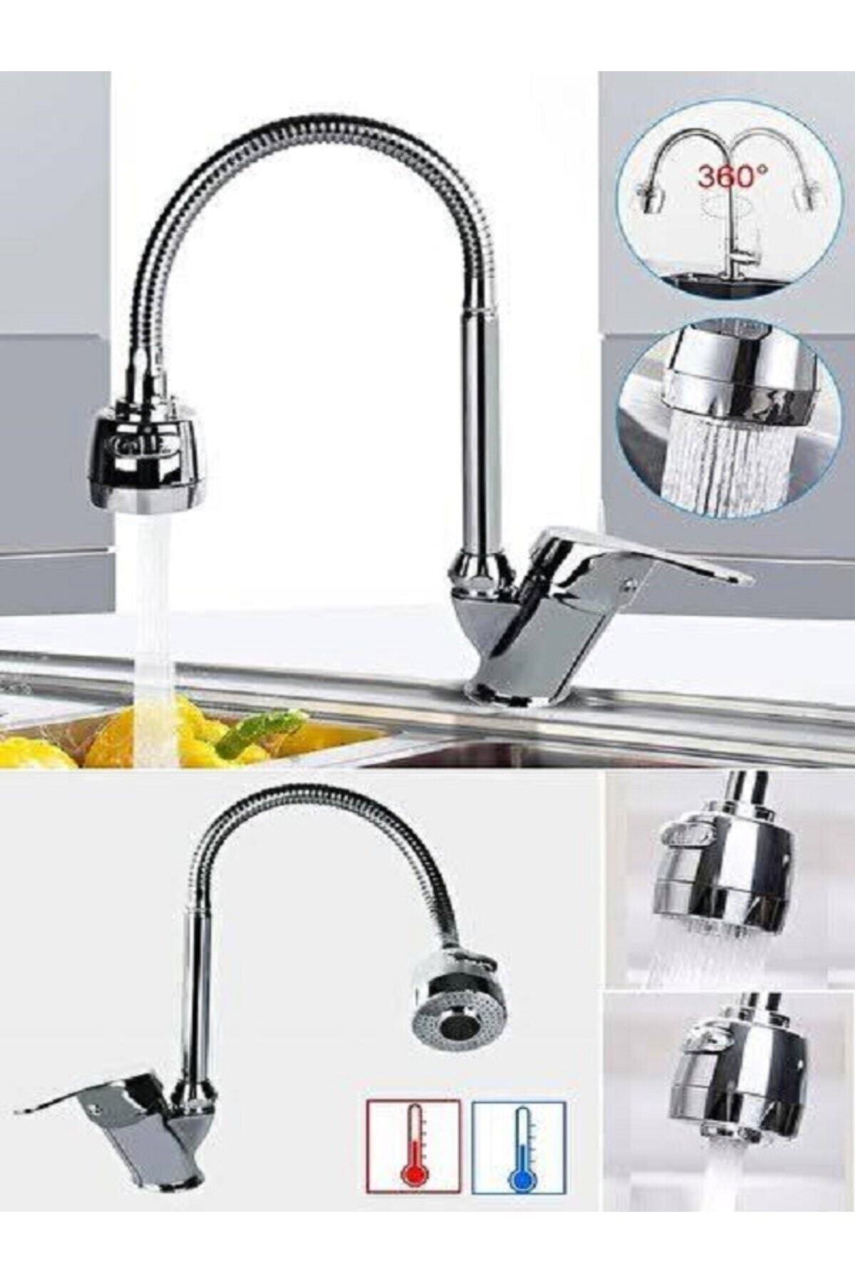 MOONSHOP 2 Fonksiyonlu Oynar Borulu Mutfak Banyo Musluğu Bataryası Çeşmesi Yerli Üretim...