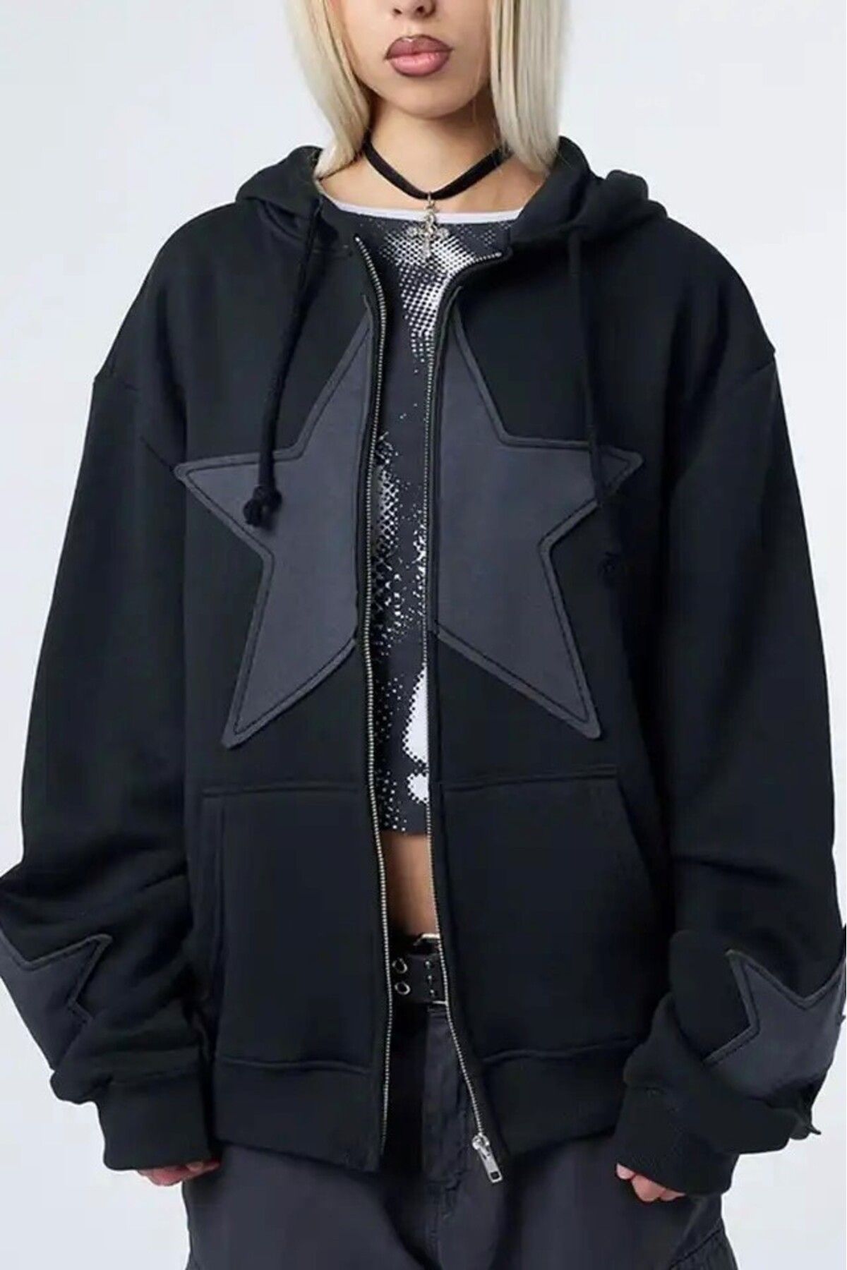 Ef Butik Black Rose Gold Sleeve Detail Star Cardigan Trendyol