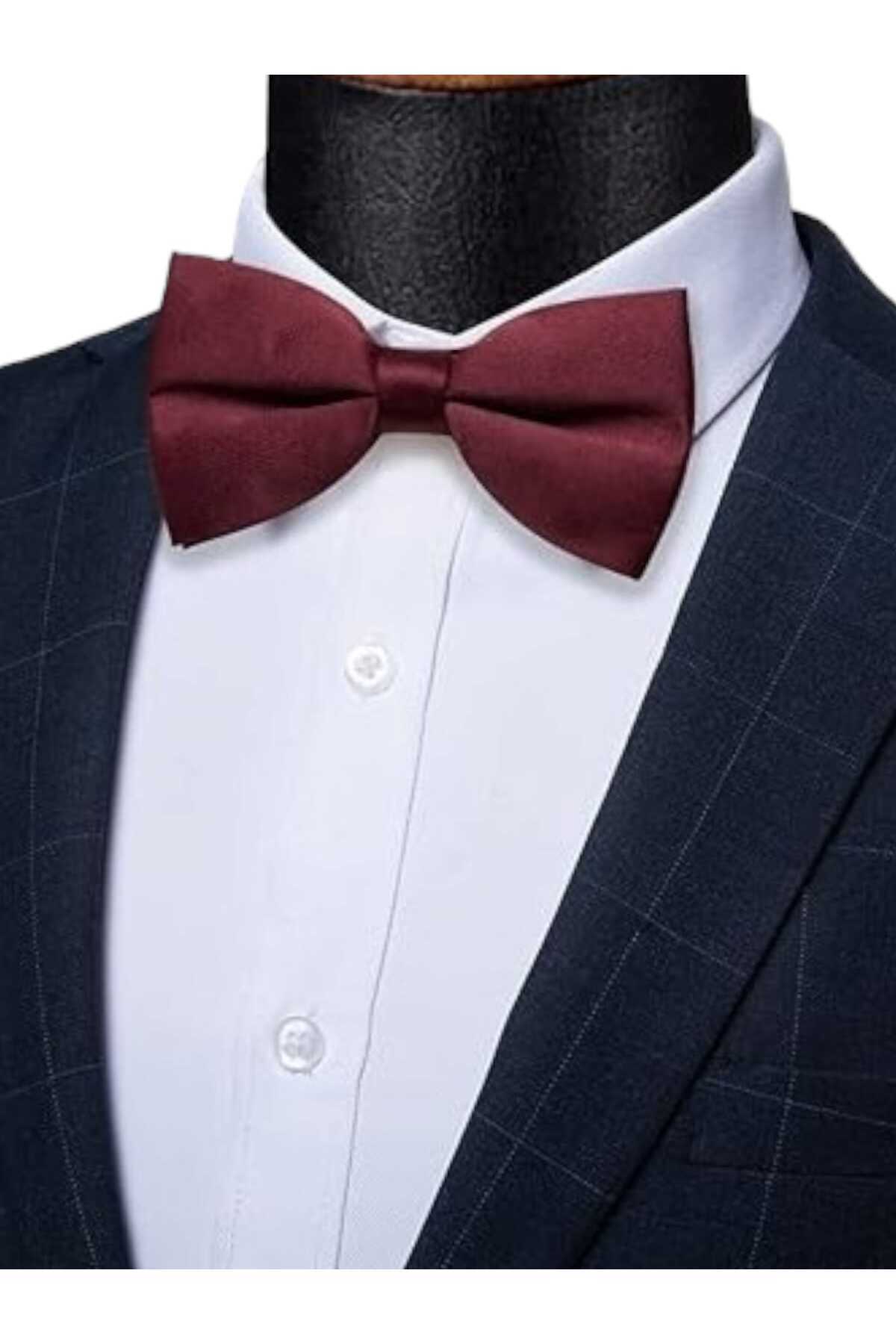 Trenderrs Erkek Düz Renk Saten Papyon görsel 5